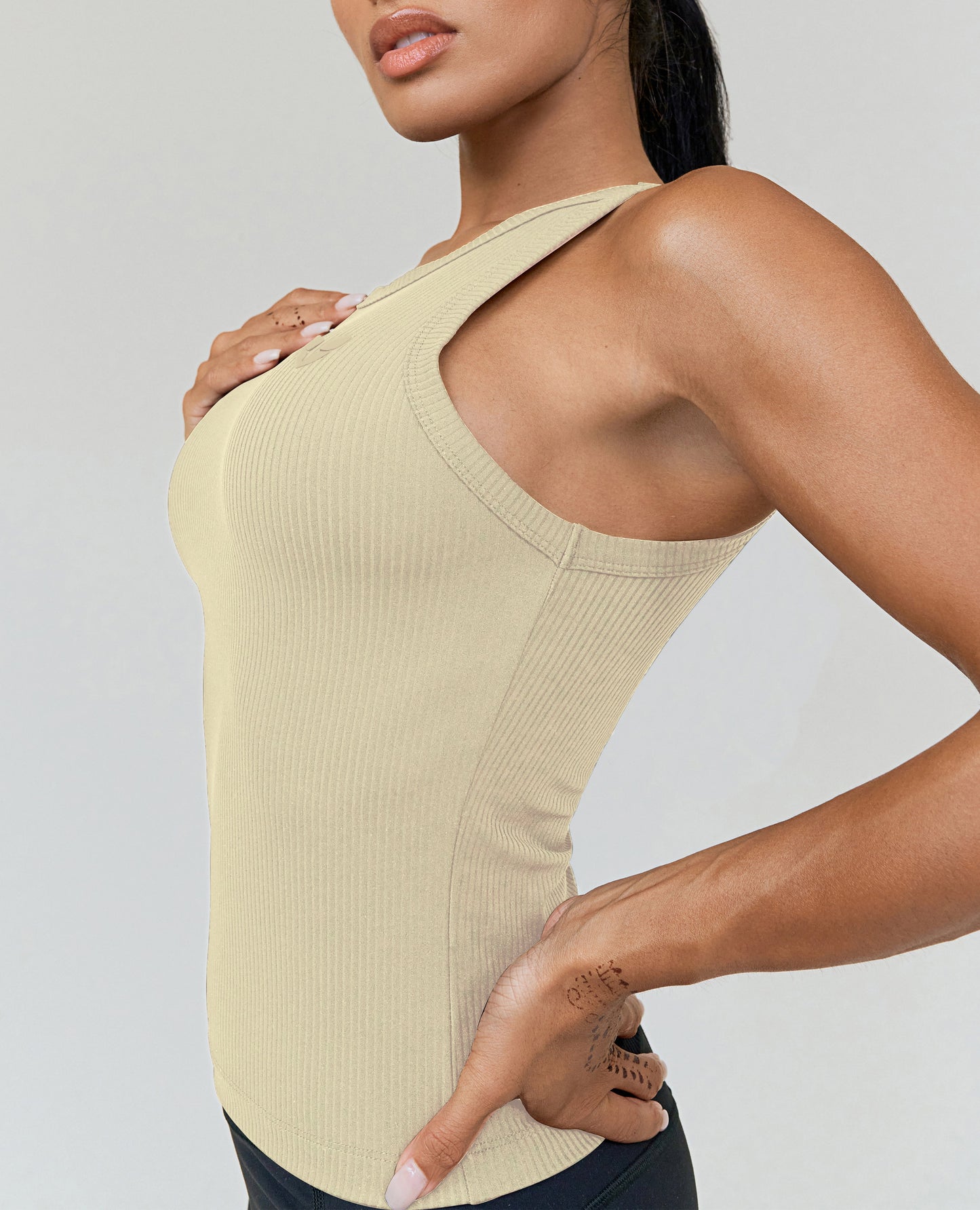 Ribbed Midi Workout Tank - Apricot