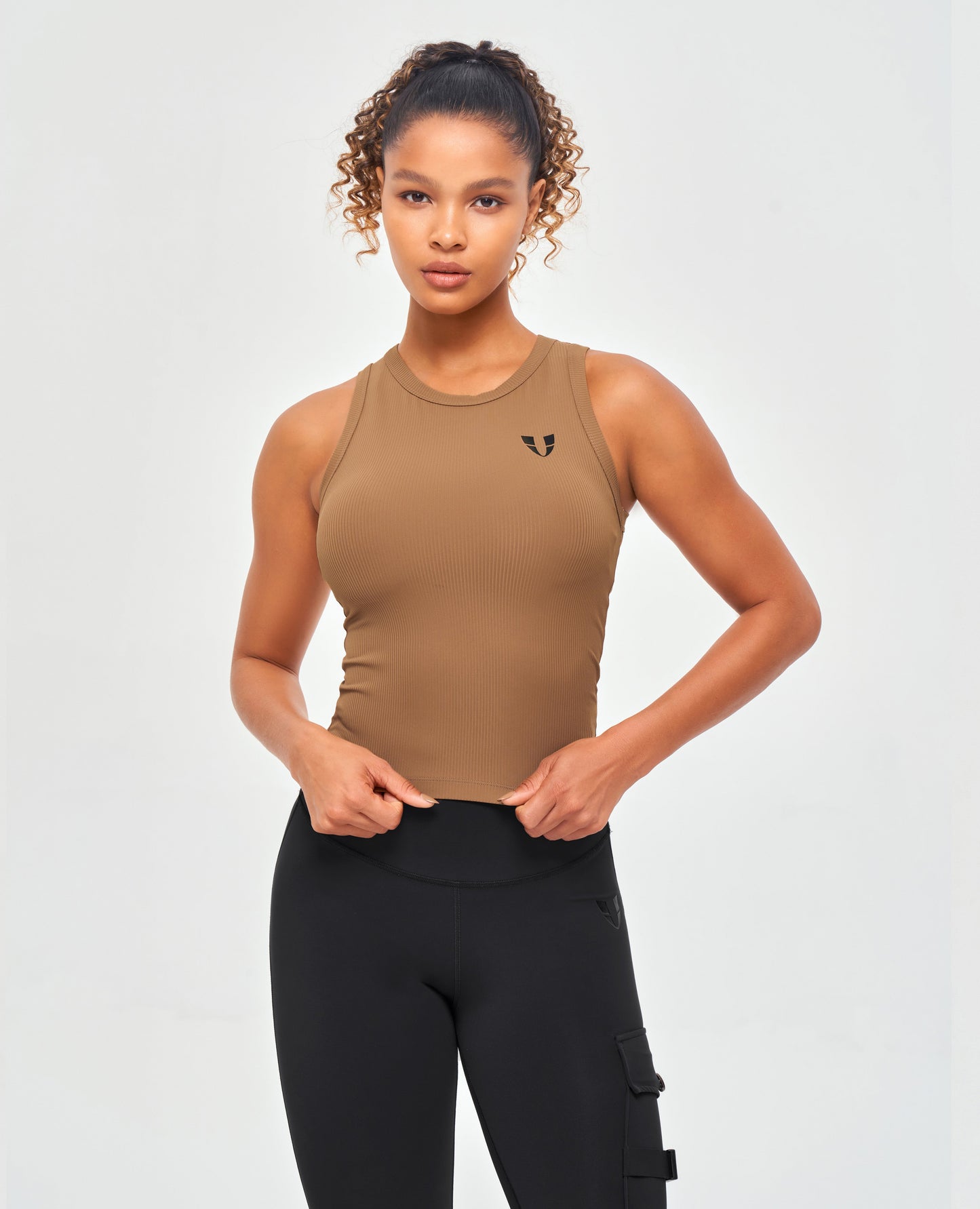 Ribbed Workout Tank - Brown