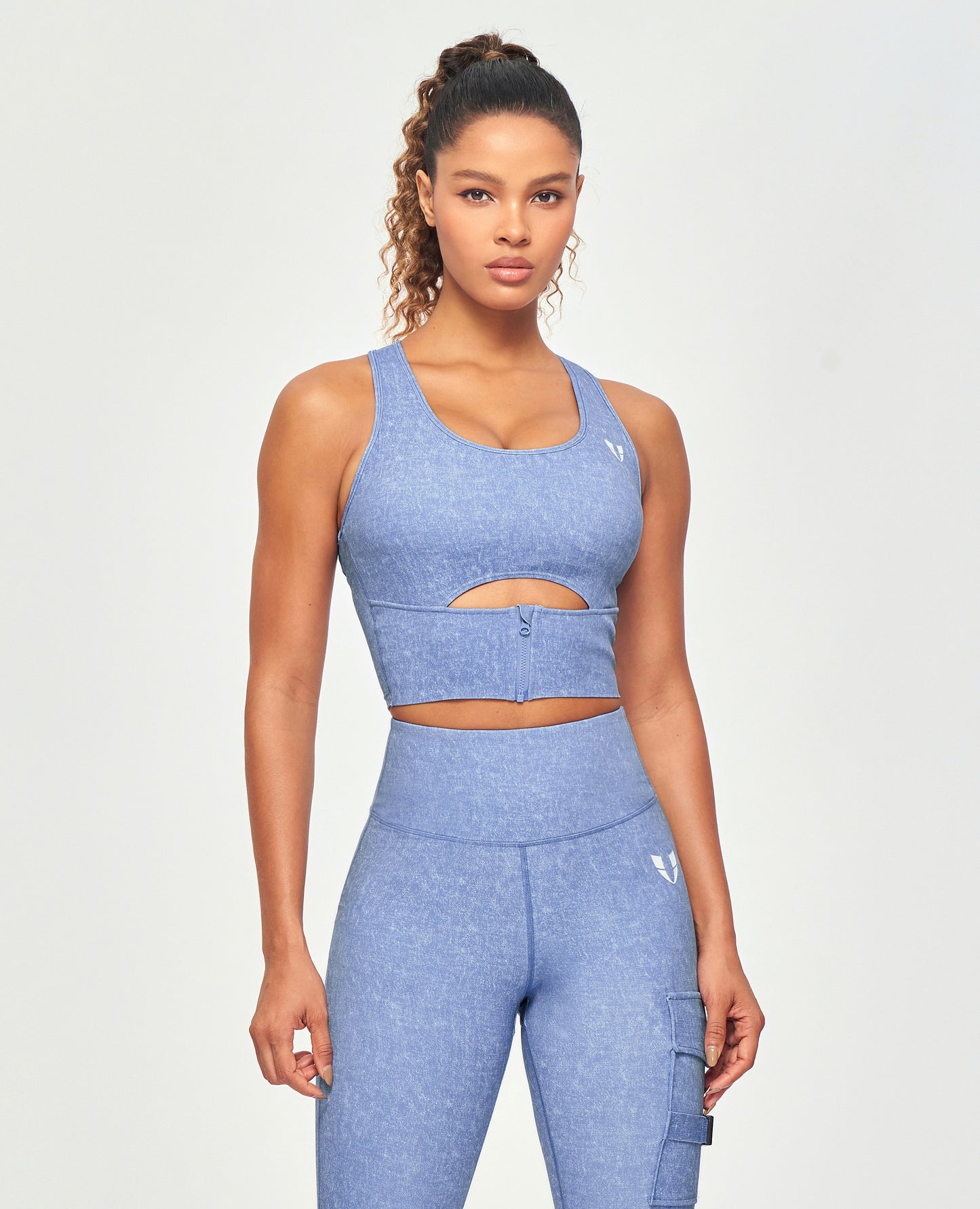 Scoop Neck Sports Bra - Light Denim Blue