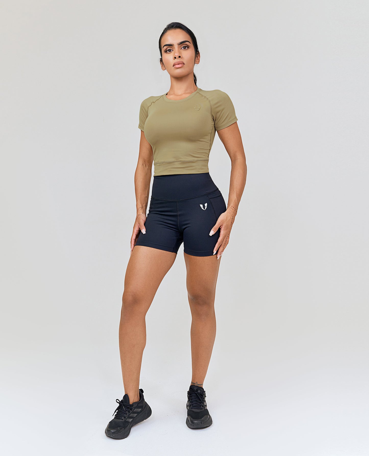 Short Sleeve Crop Top - Brown