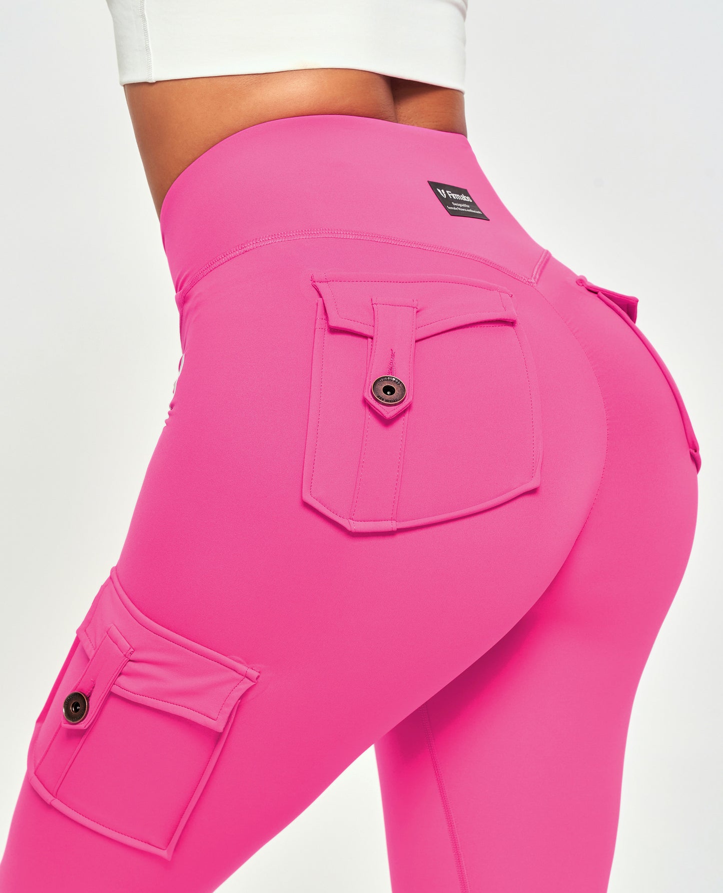 V-waist Cargo Leggings - Neon Pink