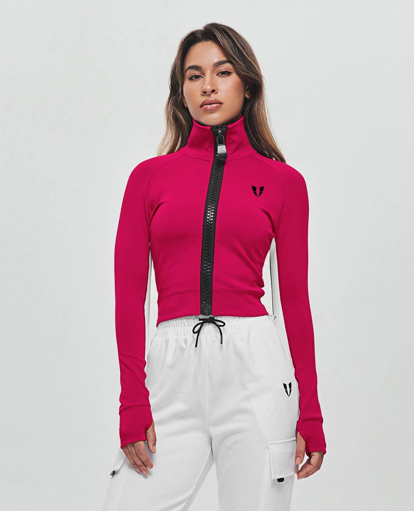 Zip Up Cropped Jacket - Fuchsia