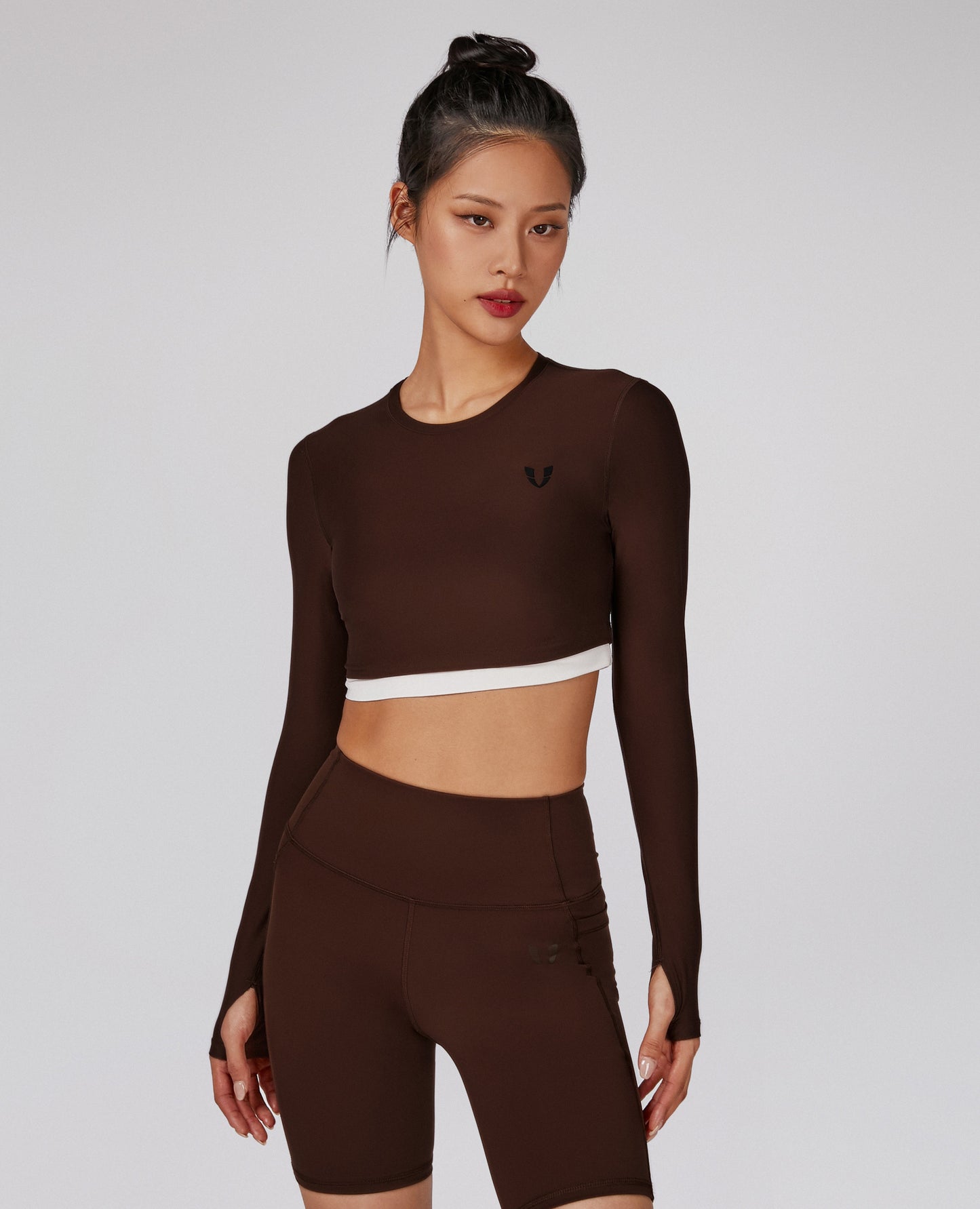 Long Sleeve Crop Top - Mocha