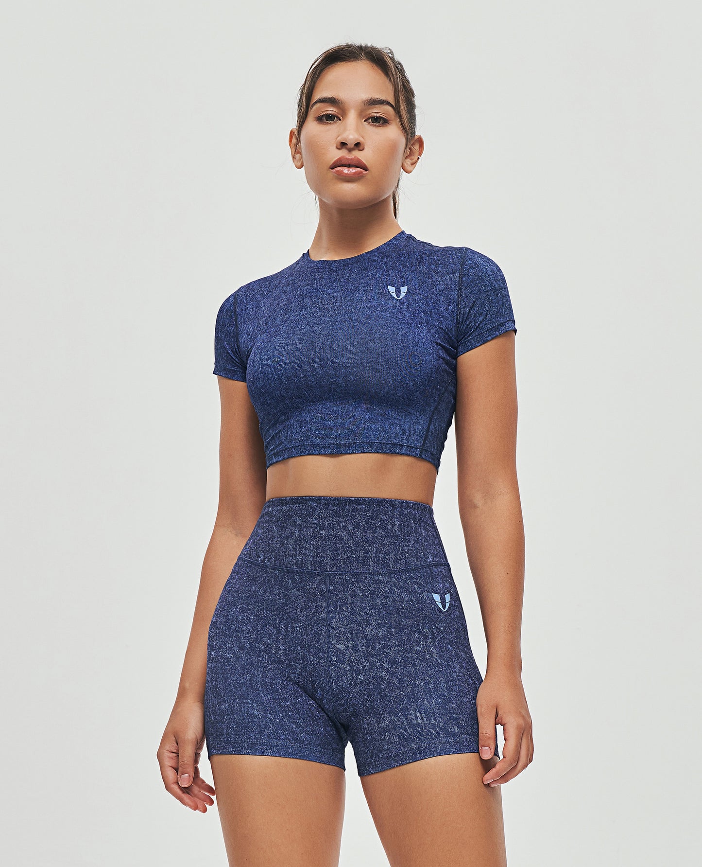 Short Sleeve Gym Crop Top - Denim Blue