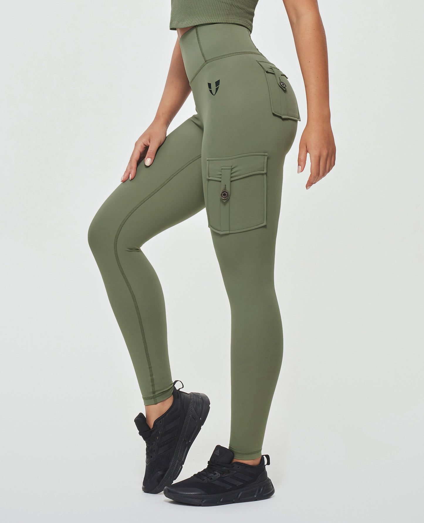 High Waisted Cargo Leggings - Olive Green