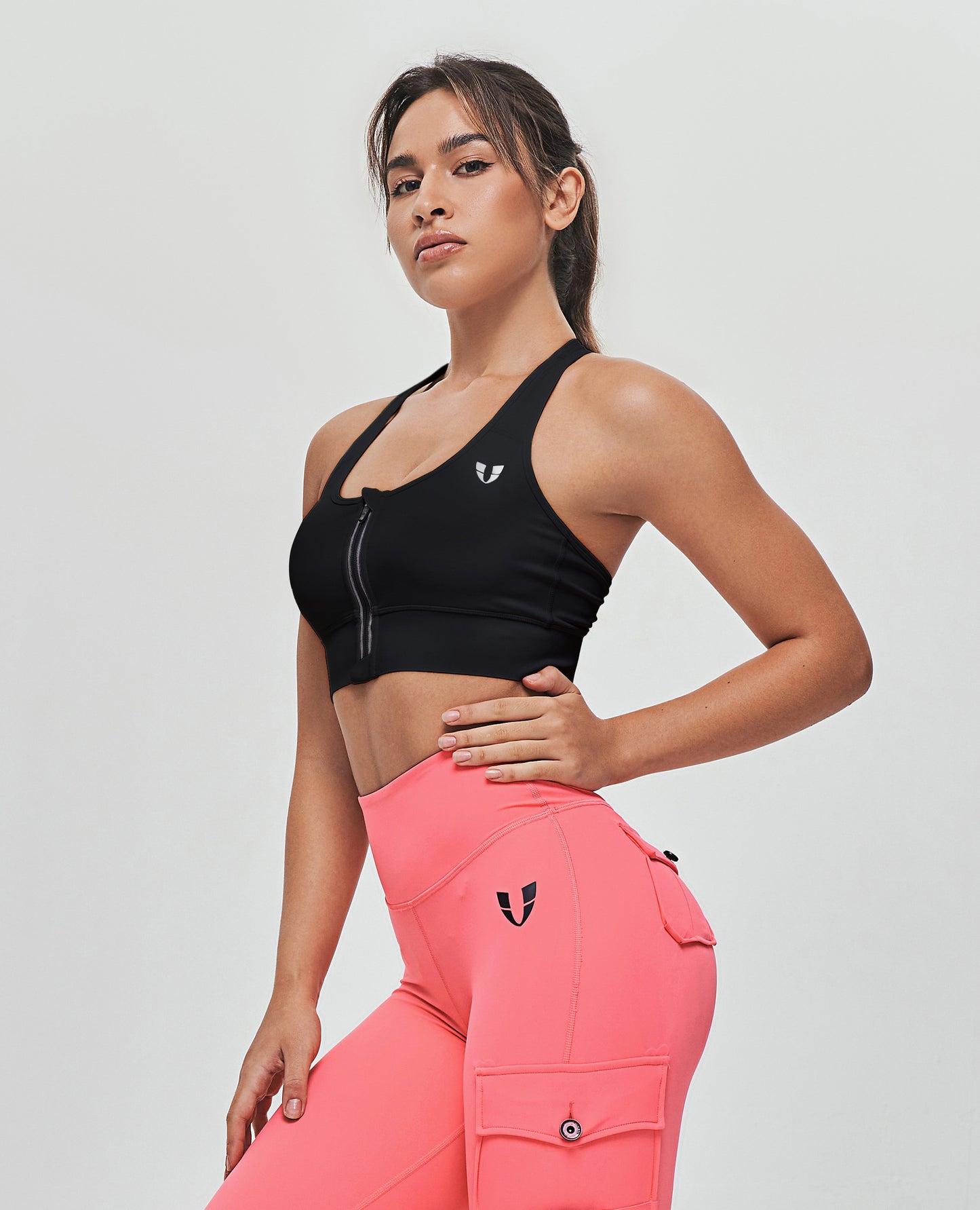 Zip Front Sports Bra - Black