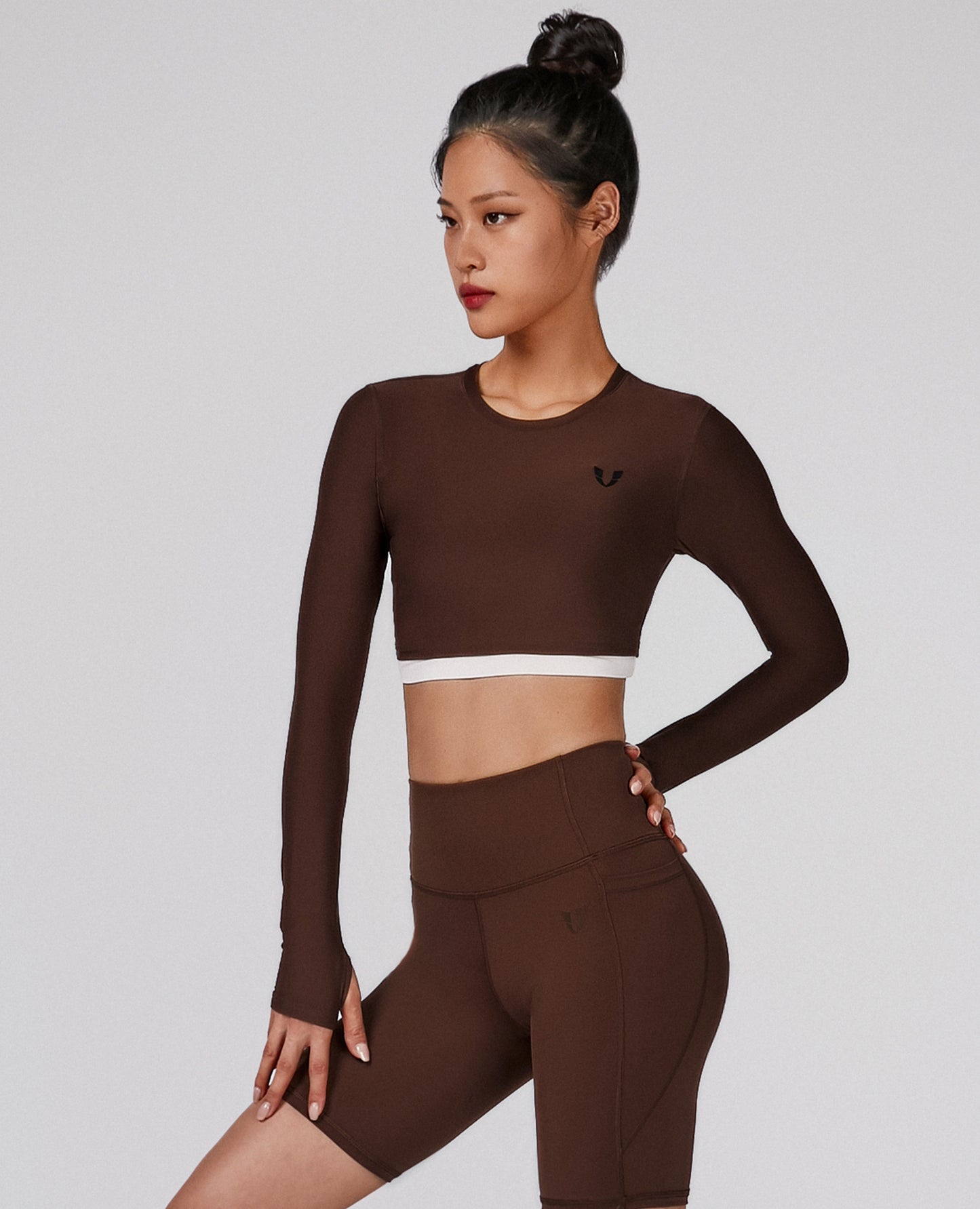 Long Sleeve Crop Top - Mocha