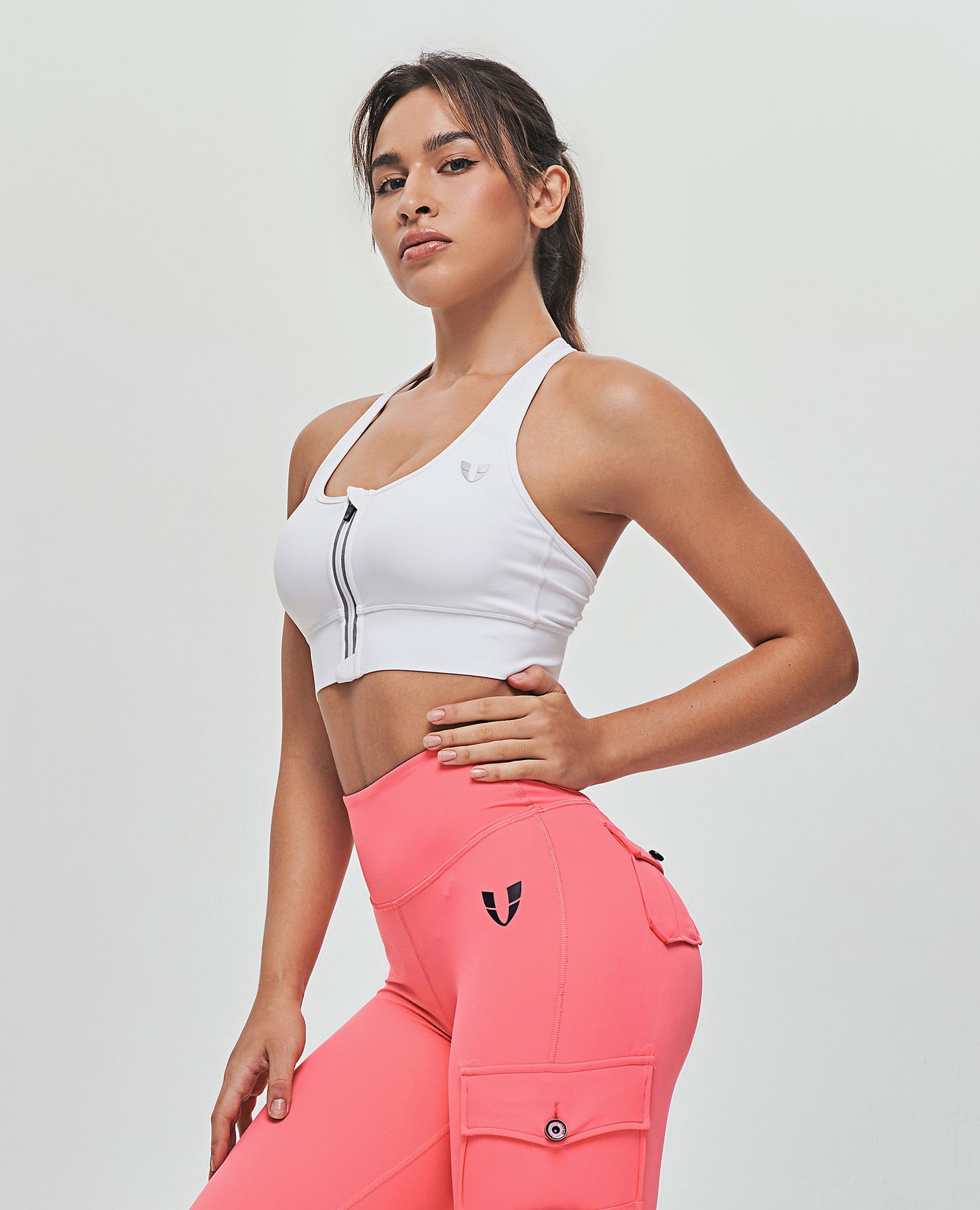 Zip Front Sports Bra - White