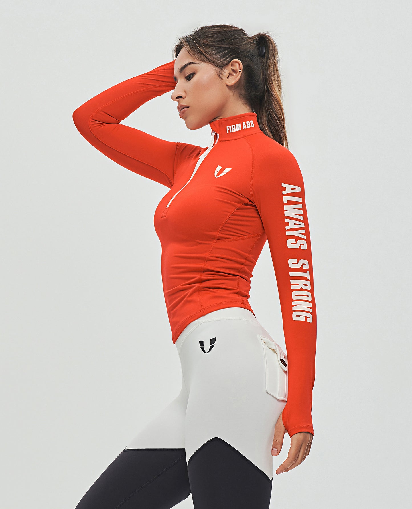 Half Zip Long Sleeve Top - Red