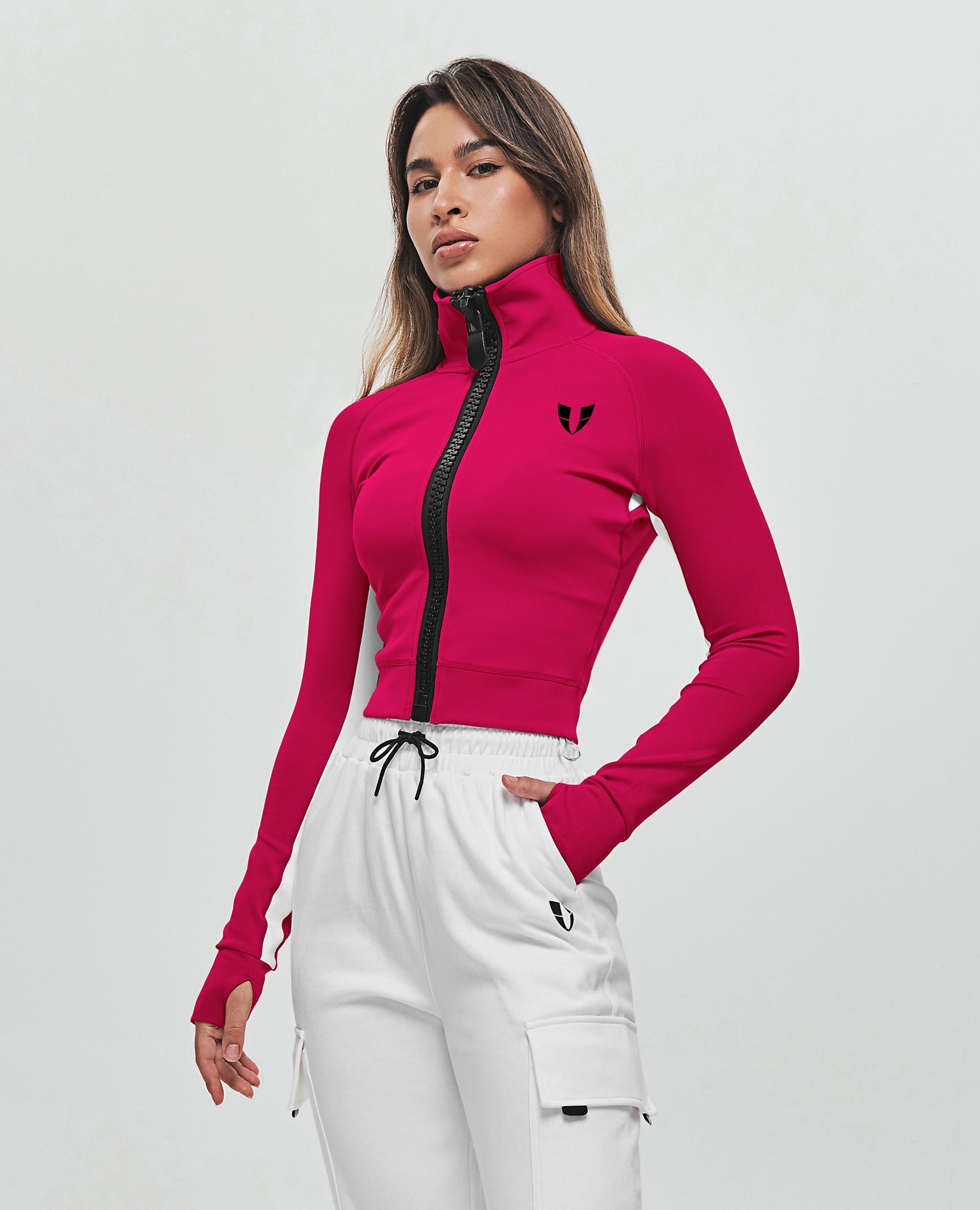 Zip Up Cropped Jacket - Fuchsia