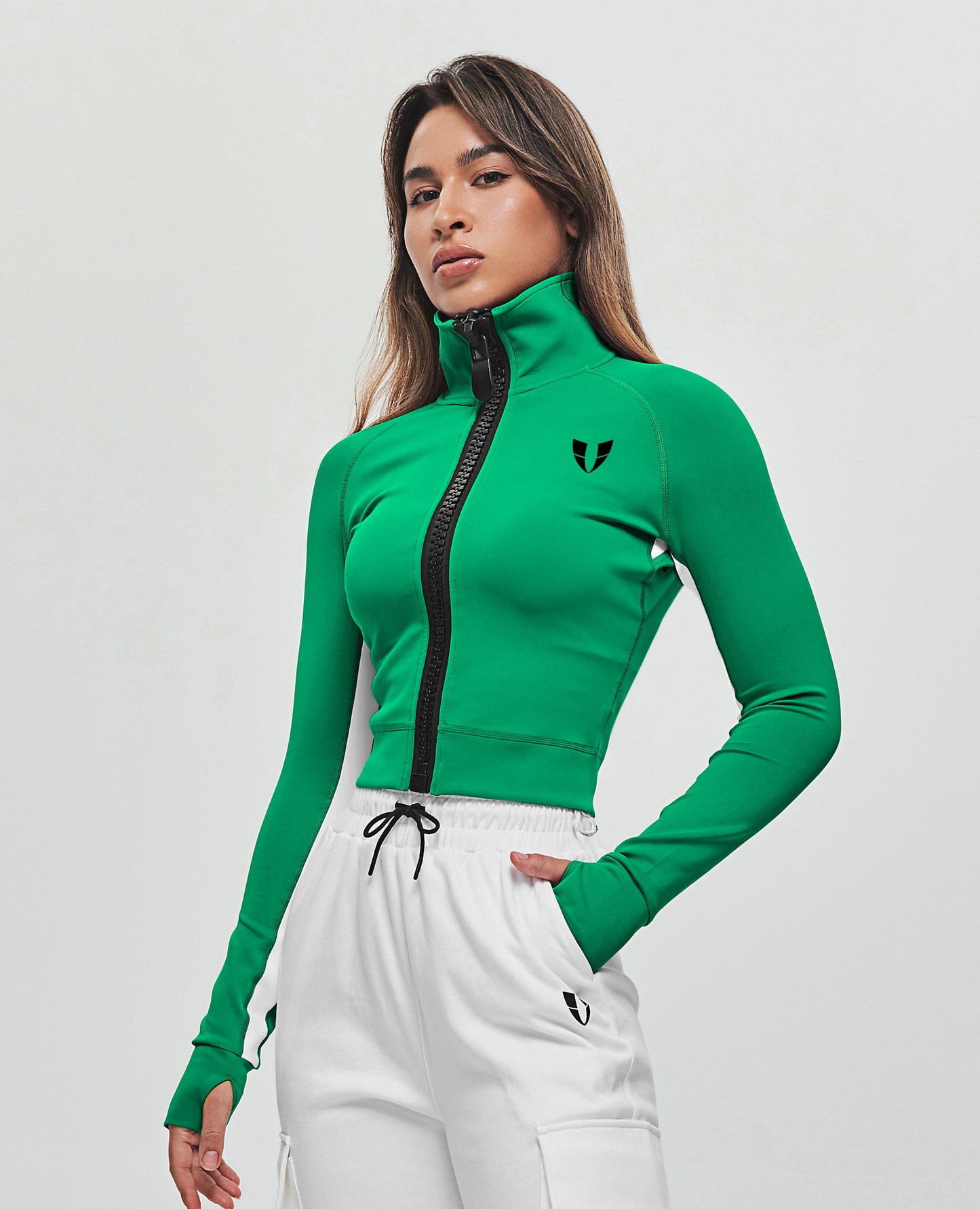 Zip Up Cropped Jacket - Green