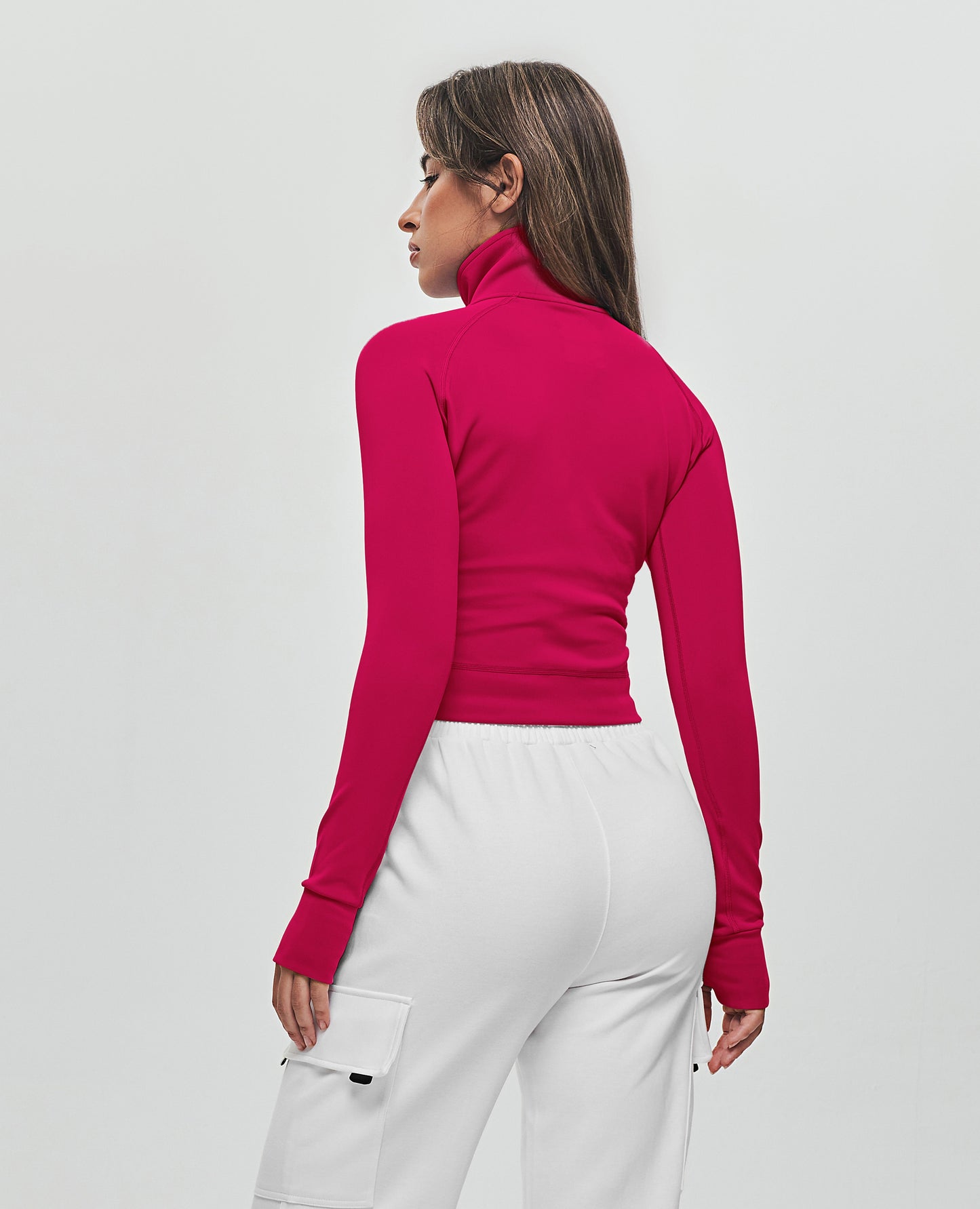 Zip Up Cropped Jacket - Fuchsia