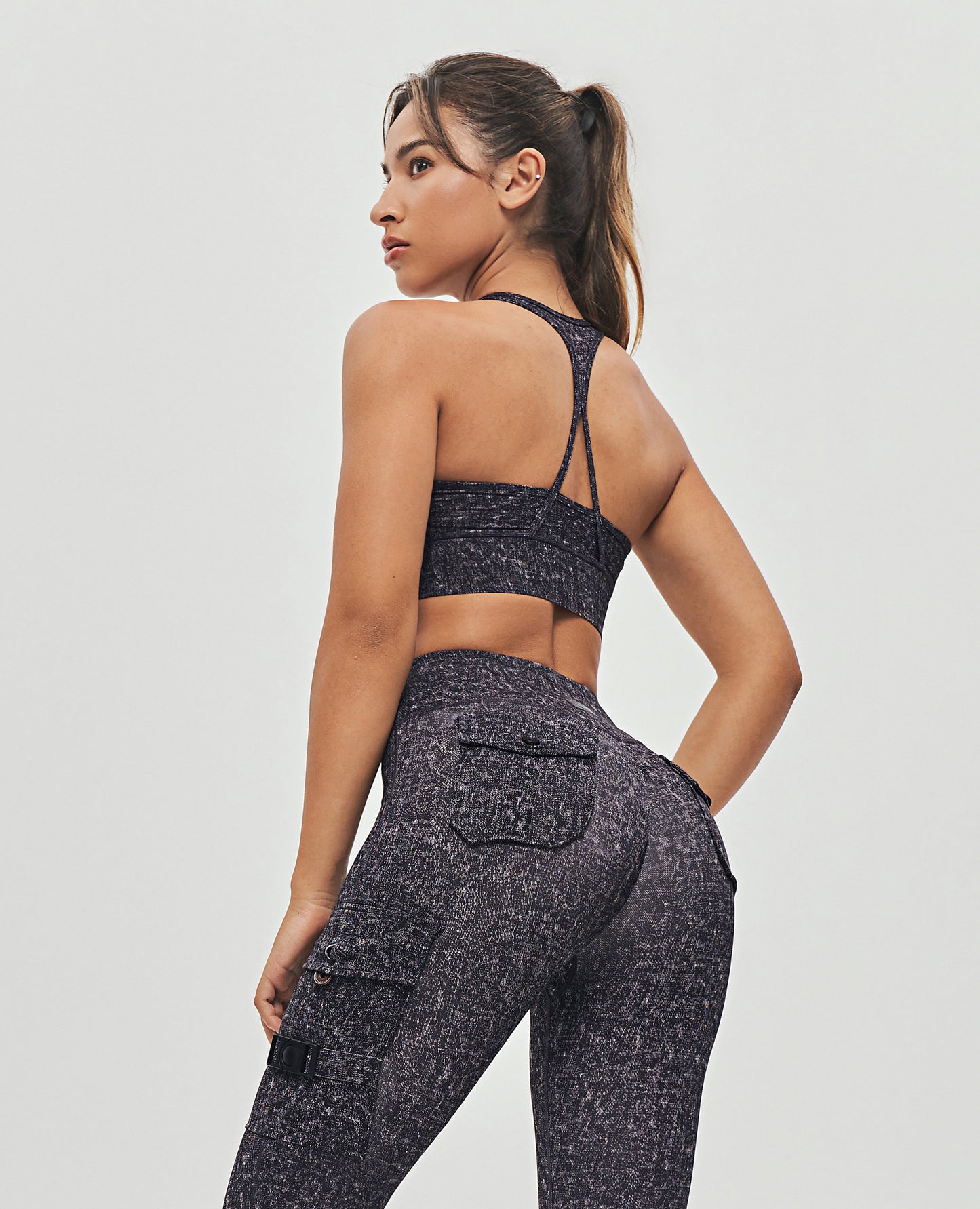 Zip Front Sports Bra - Denim Black