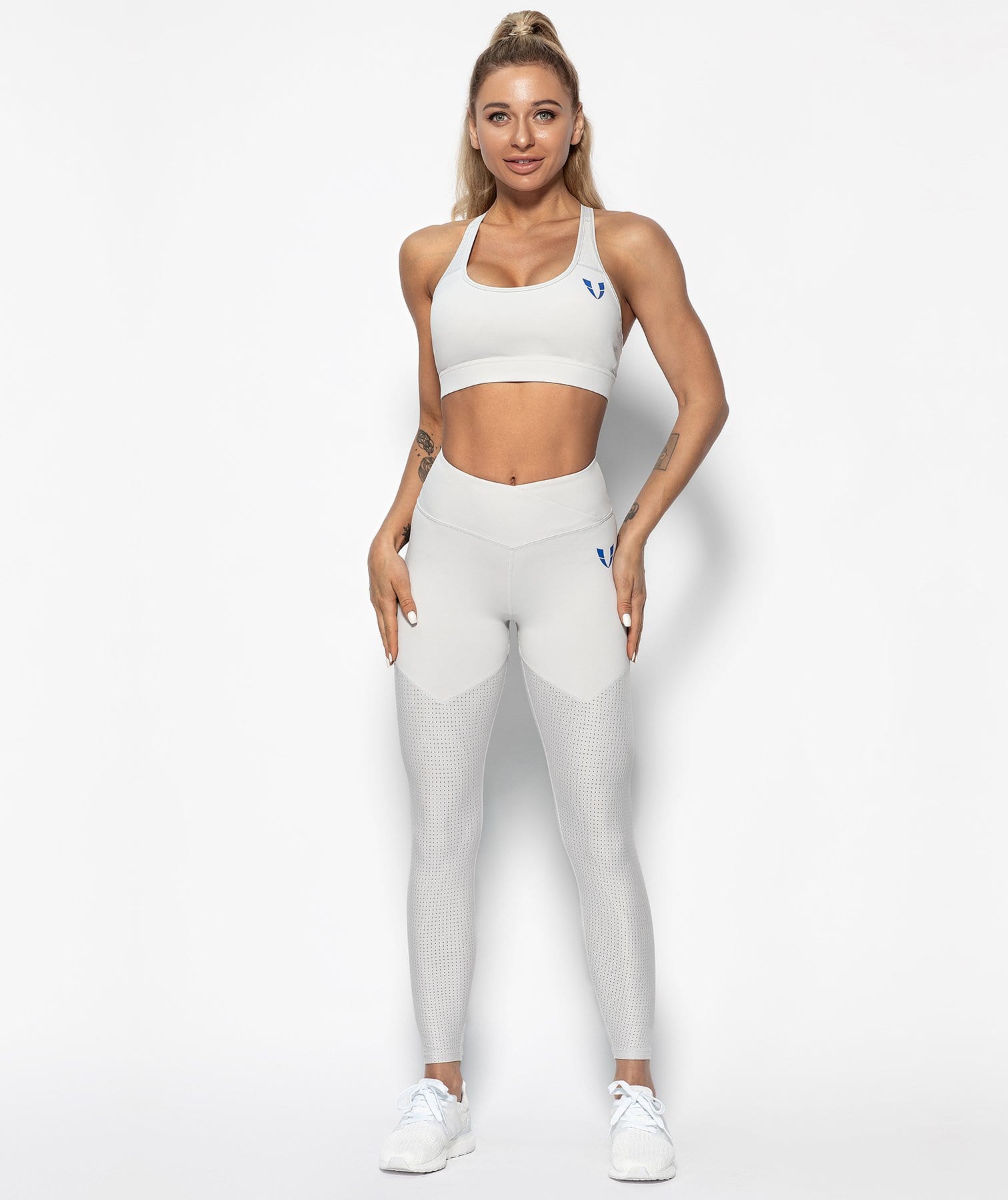 Mesh Power Leggings - Light Gray - Firm Abs Fitness