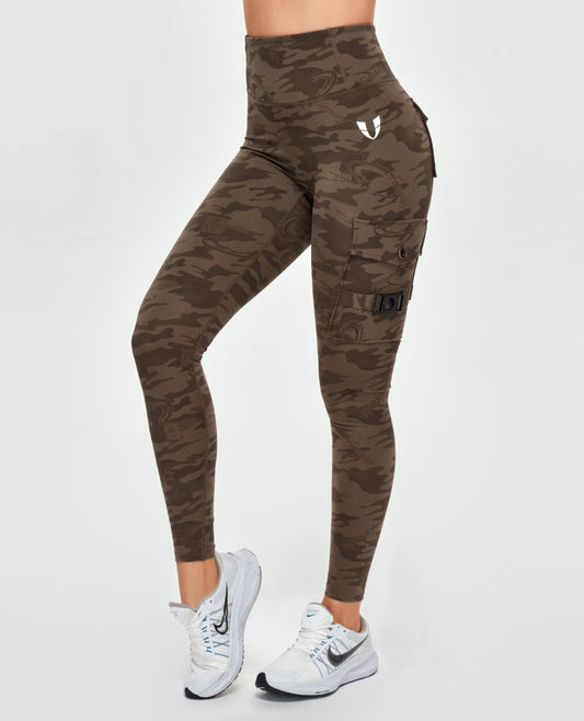 Cargo Fitness Leggings - Brown Camo