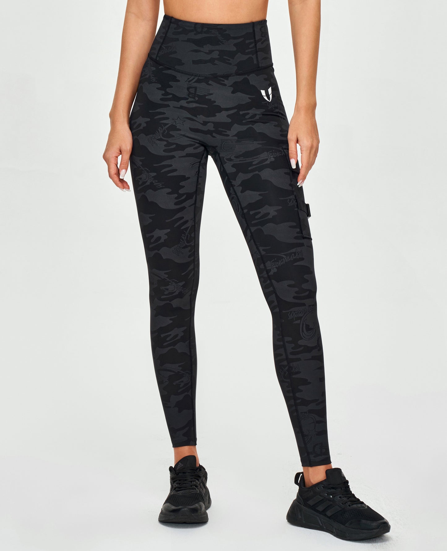 Cargo Fitness Leggings - Black Gray Camo