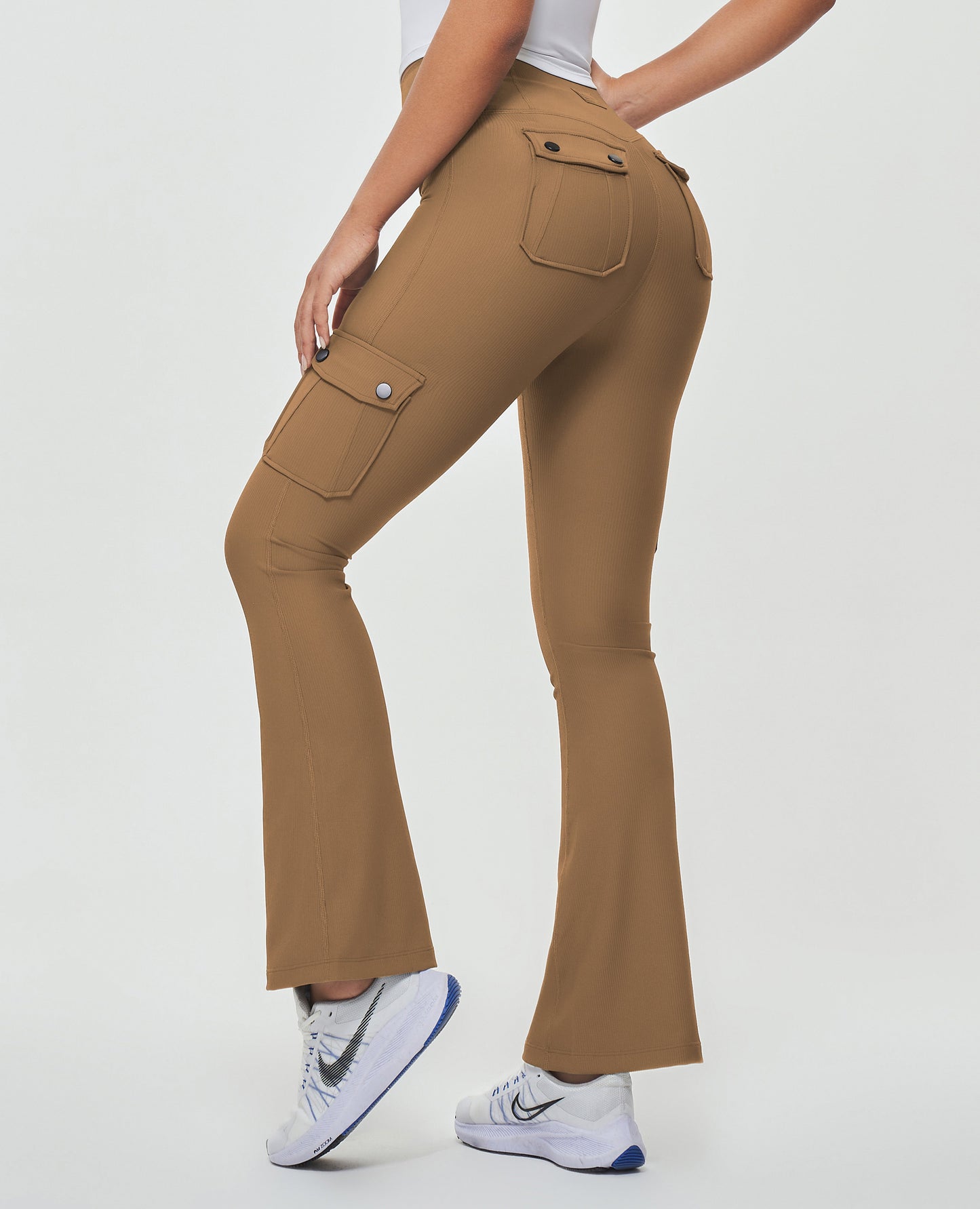 Cargo Pocket Flare Leggings - Brown