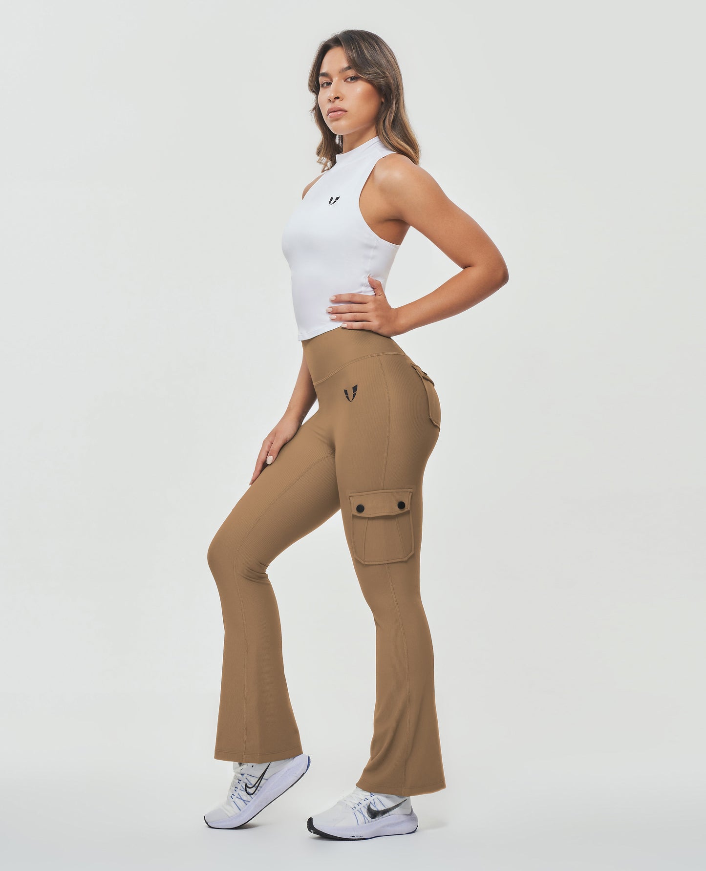 Cargo Pocket Flare Leggings - Brown