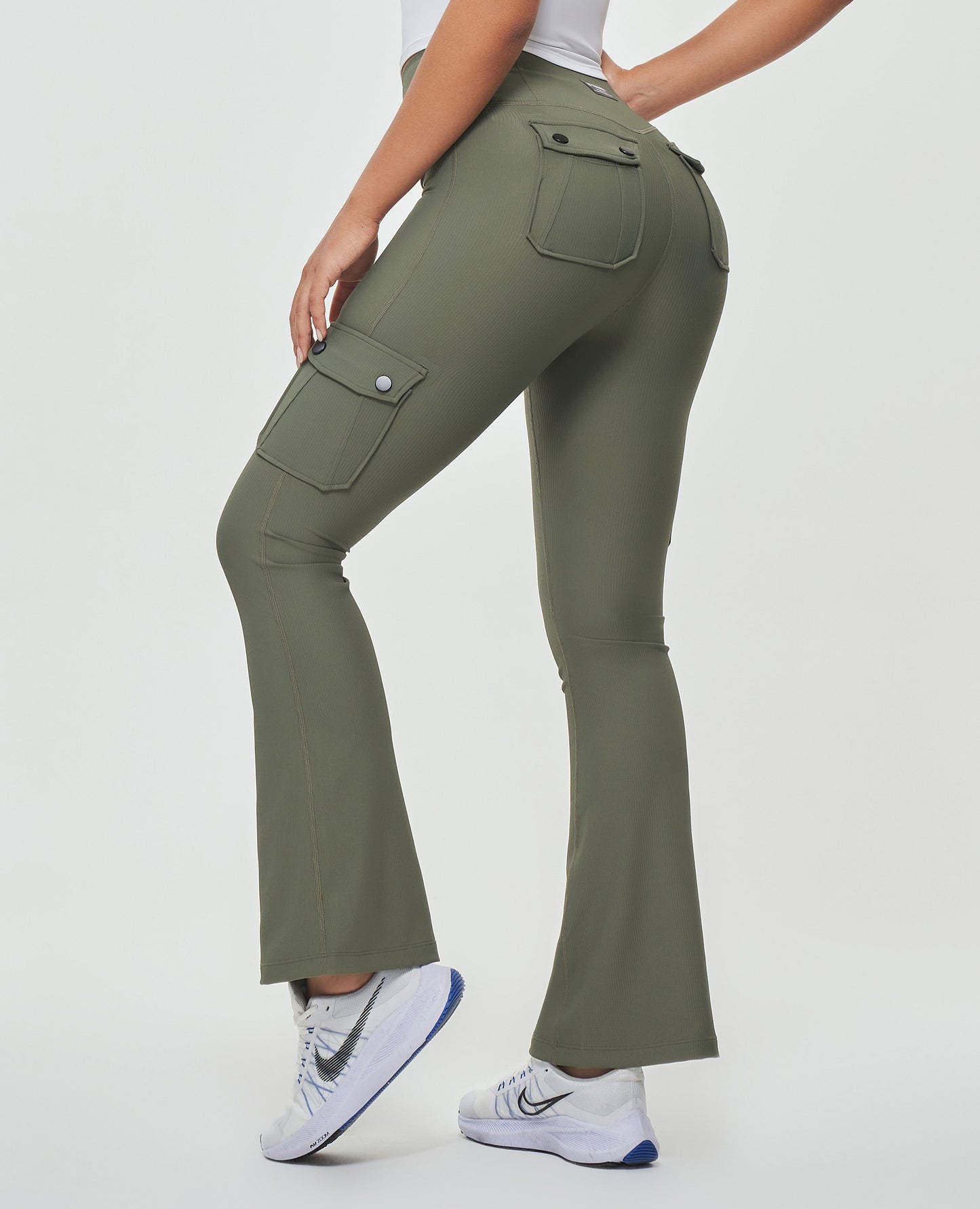 Cargo Pocket Flare Leggings - Olive Green