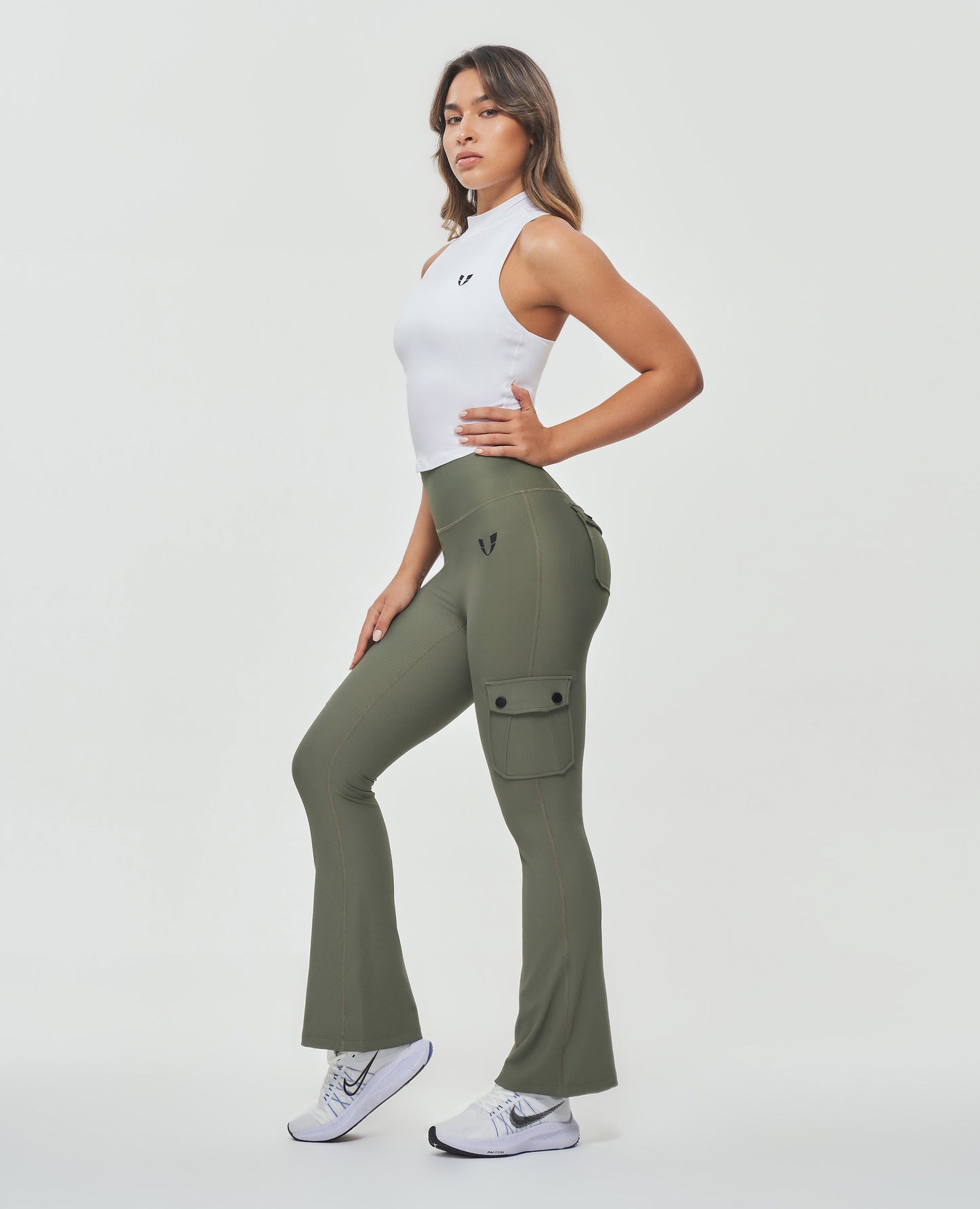 Cargo Pocket Flare Leggings - Olive Green