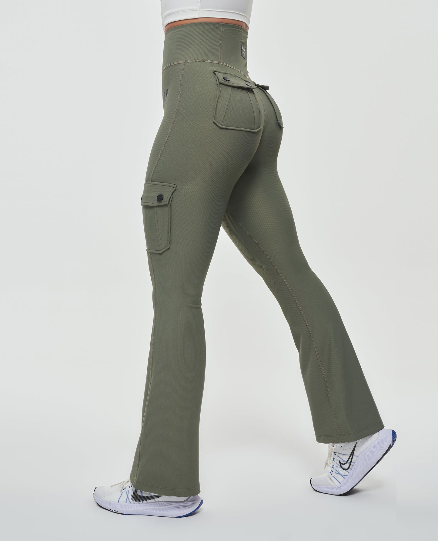 Cargo Pocket Flare Leggings - Olive Green