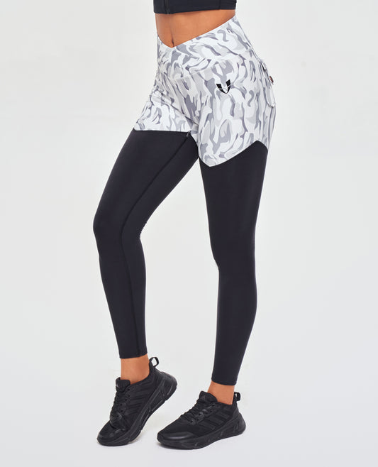 Cargo Power Leggings - White Camo and Black