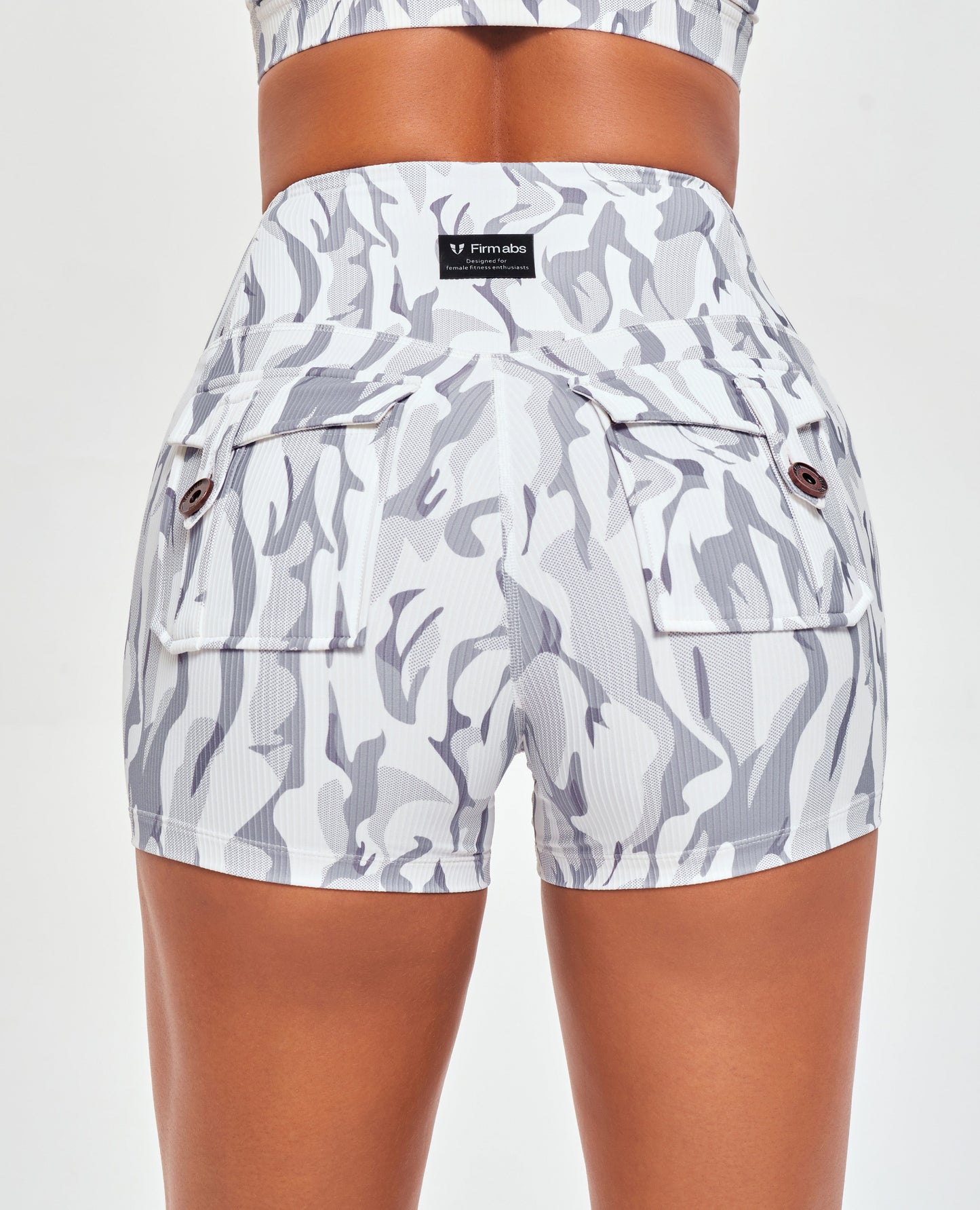 High Waist Cargo Shorts - White Camo