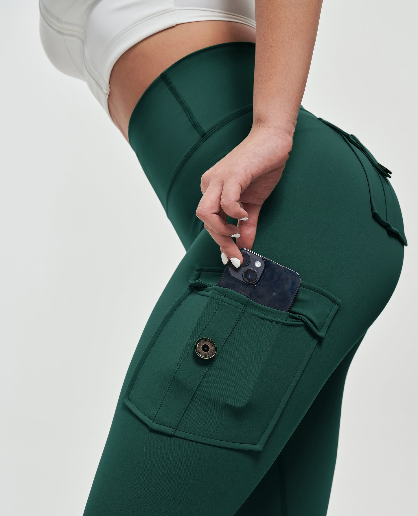 High Waisted Cargo Leggings - Dark Green