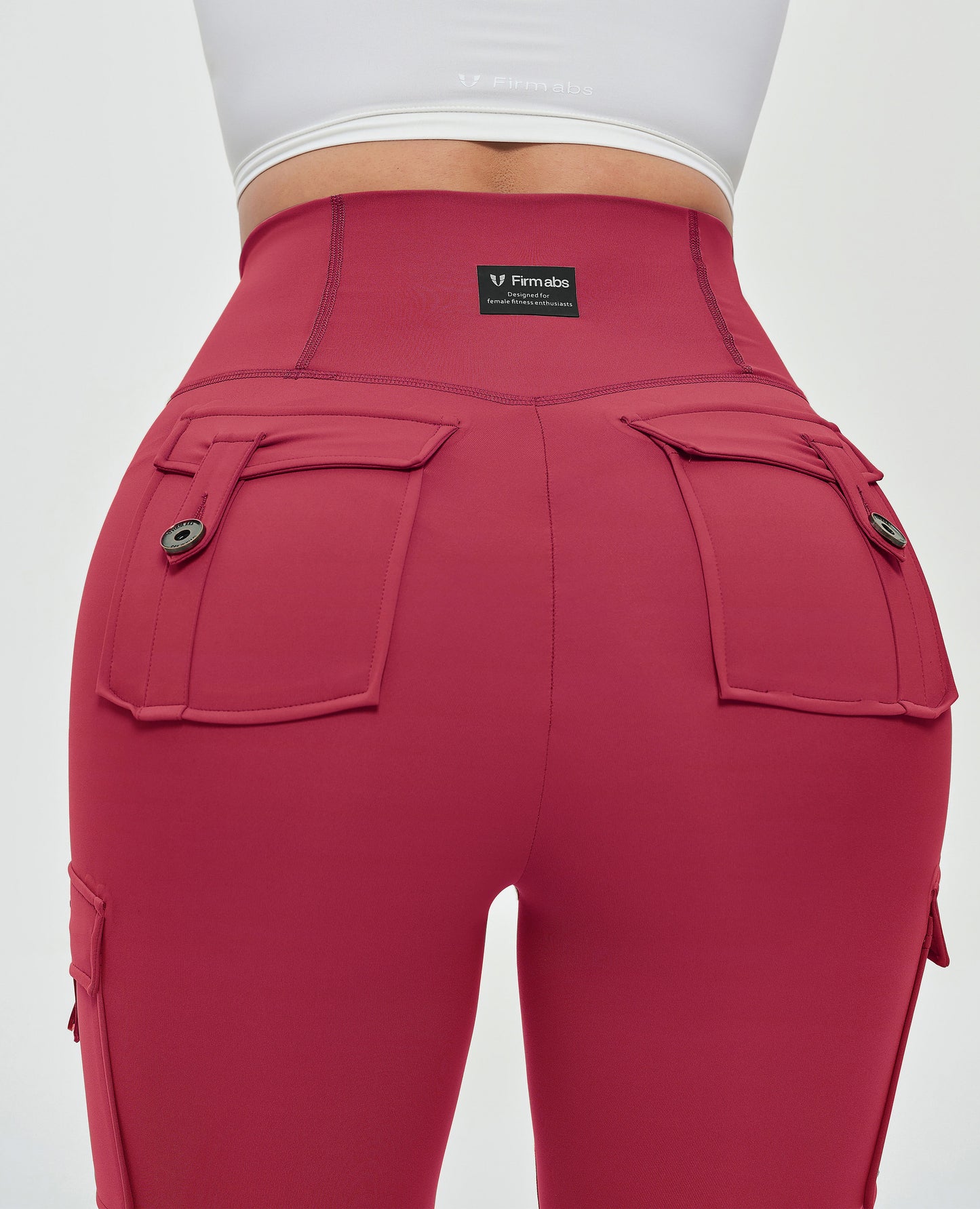 High Waisted Cargo Leggings - Cherry Red