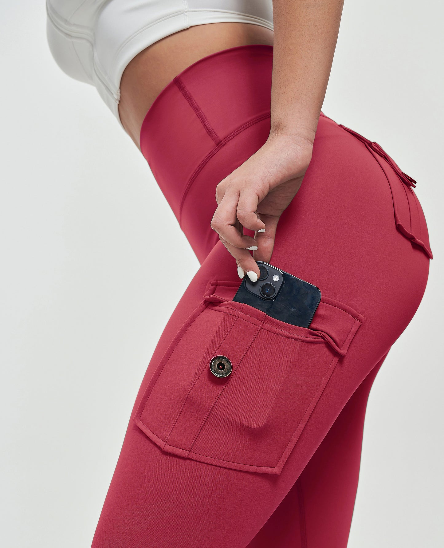 High Waisted Cargo Leggings - Cherry Red