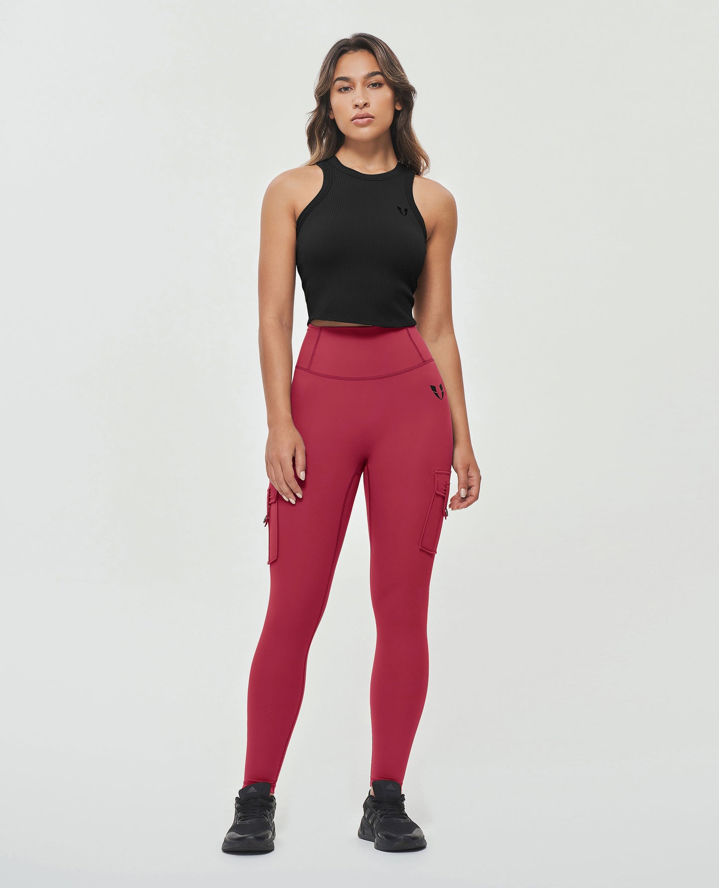 High Waisted Cargo Leggings - Cherry Red