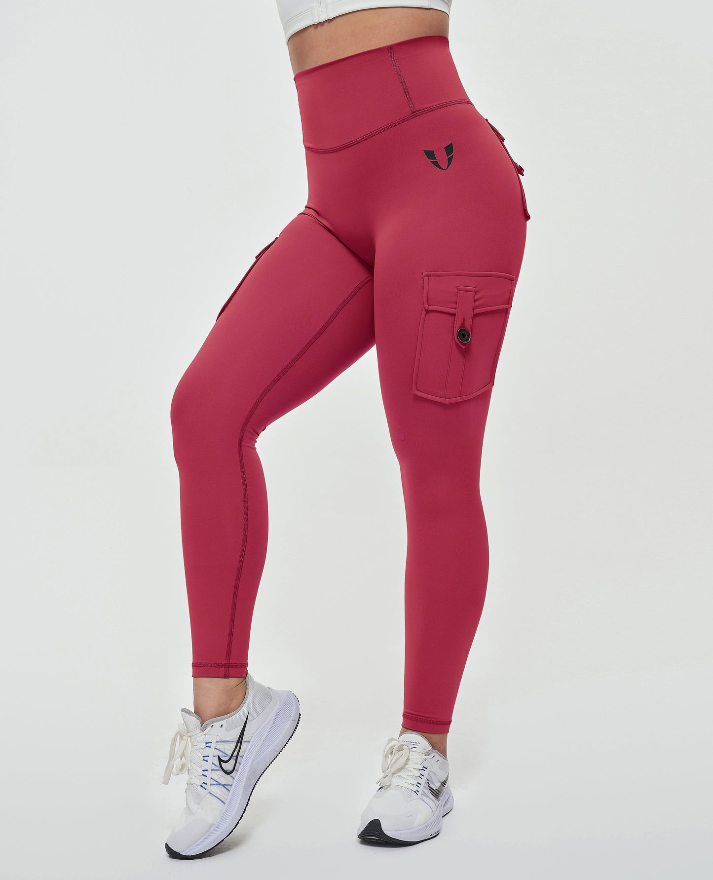 High Waisted Cargo Leggings - Cherry Red