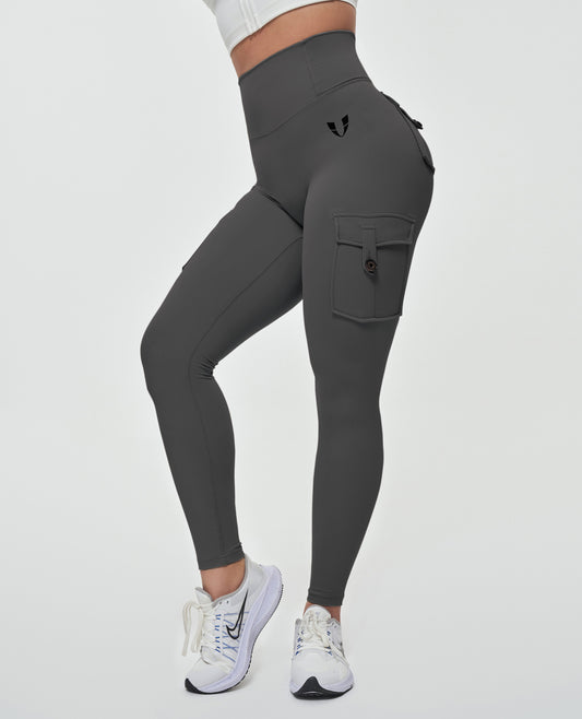 High Waisted Cargo Leggings - Gray