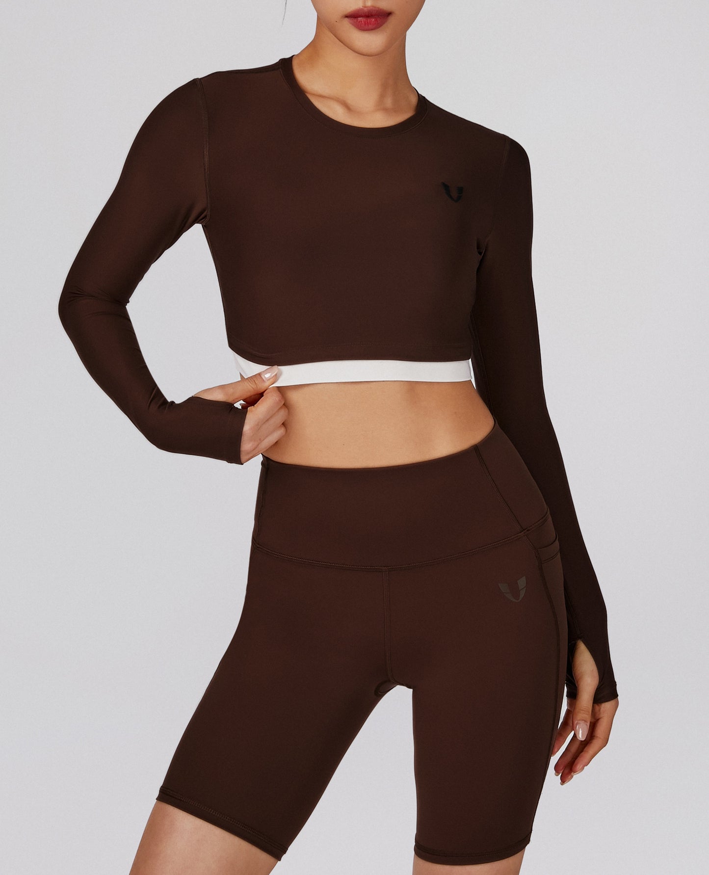 Long Sleeve Crop Top - Mocha