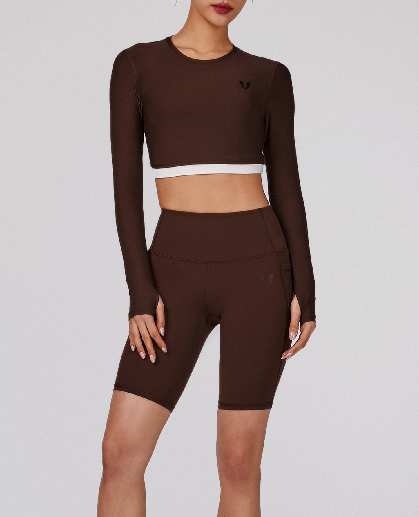 Long Sleeve Crop Top - Mocha