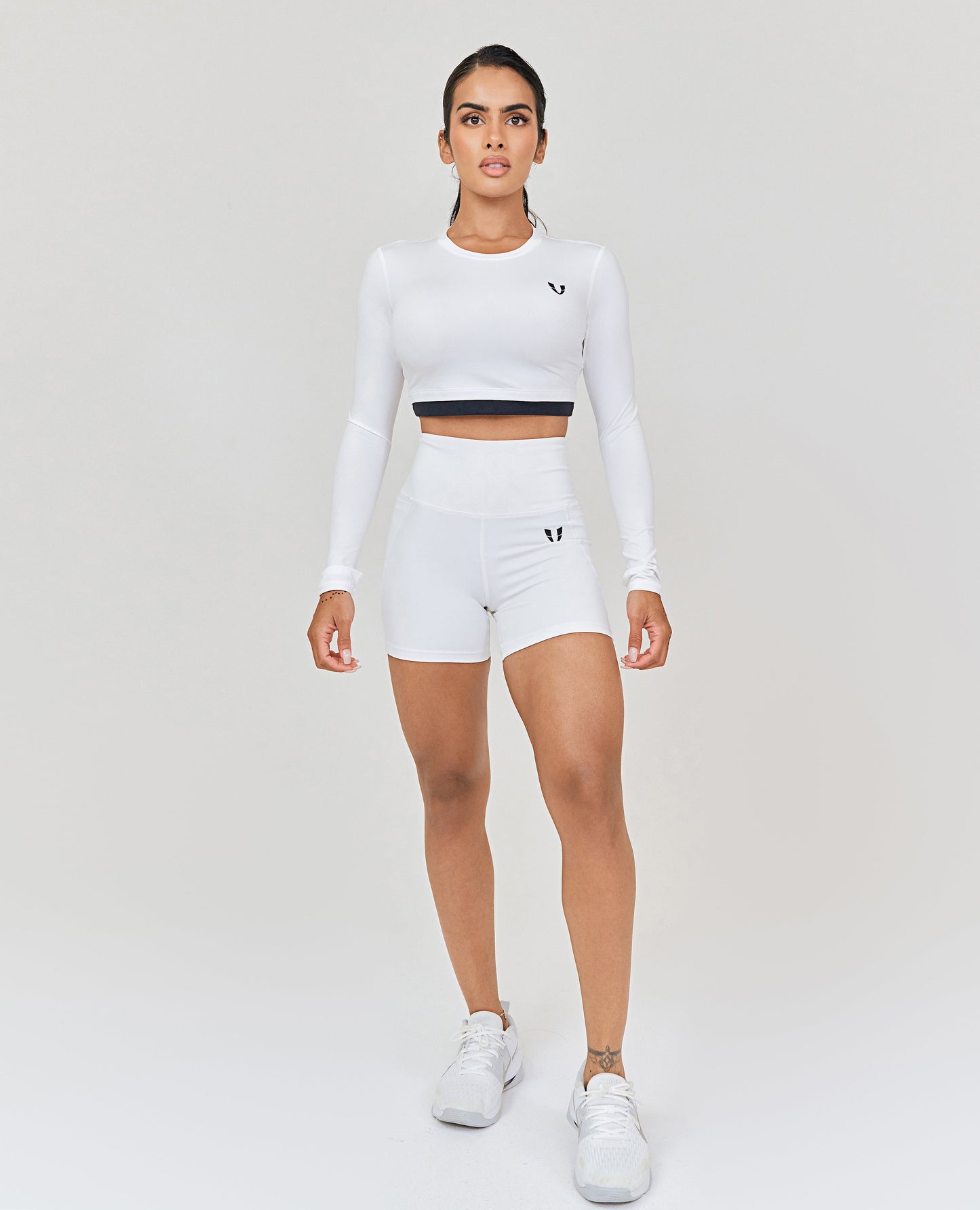 Long Sleeve Crop Top - White