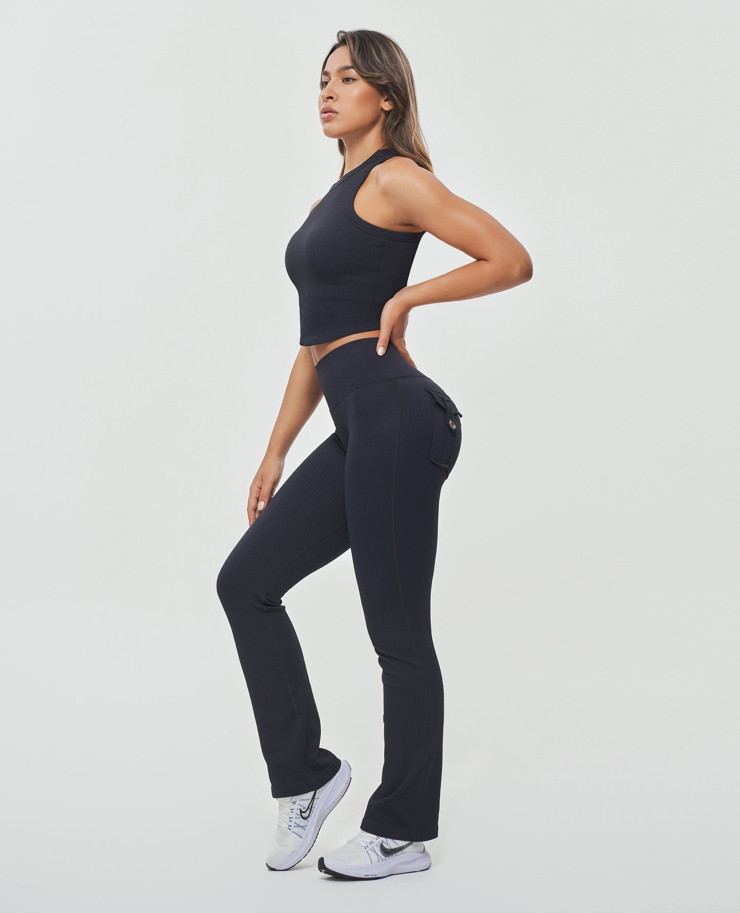 Ribbed Flare Leggings - Black