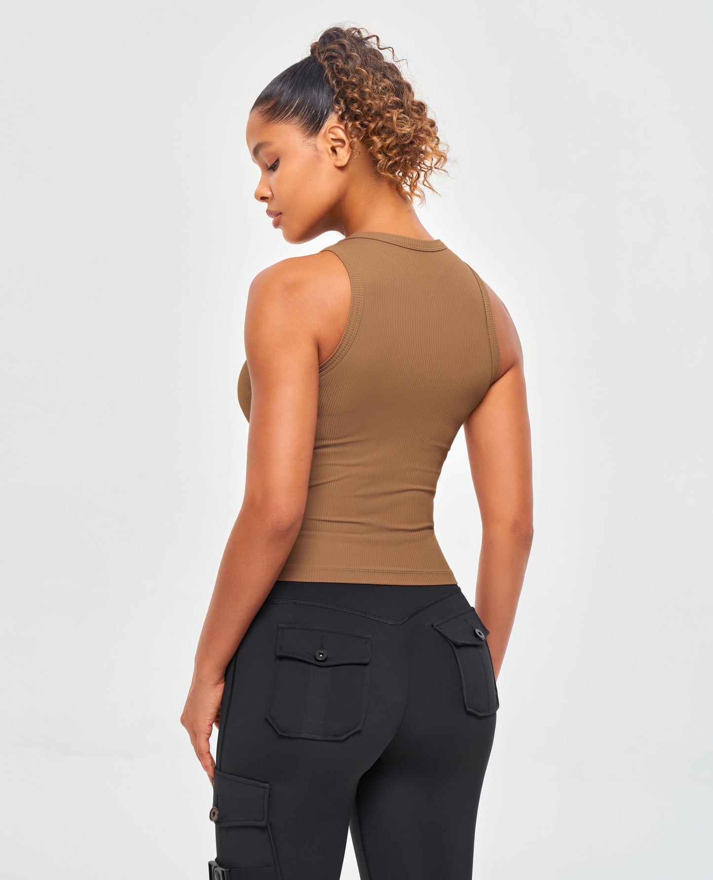 Ribbed Workout Tank - Brown