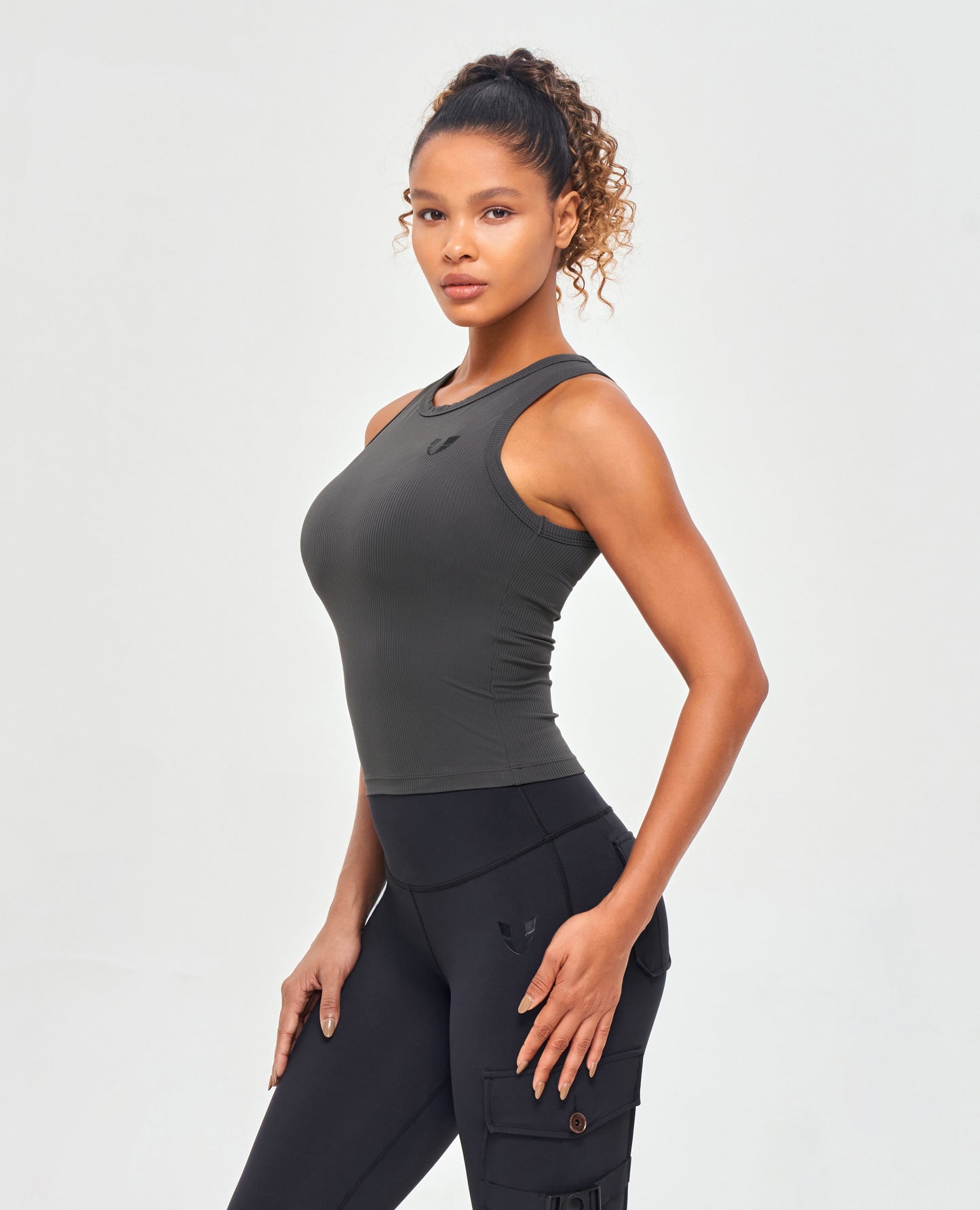 Ribbed Workout Tank - Lava Gray