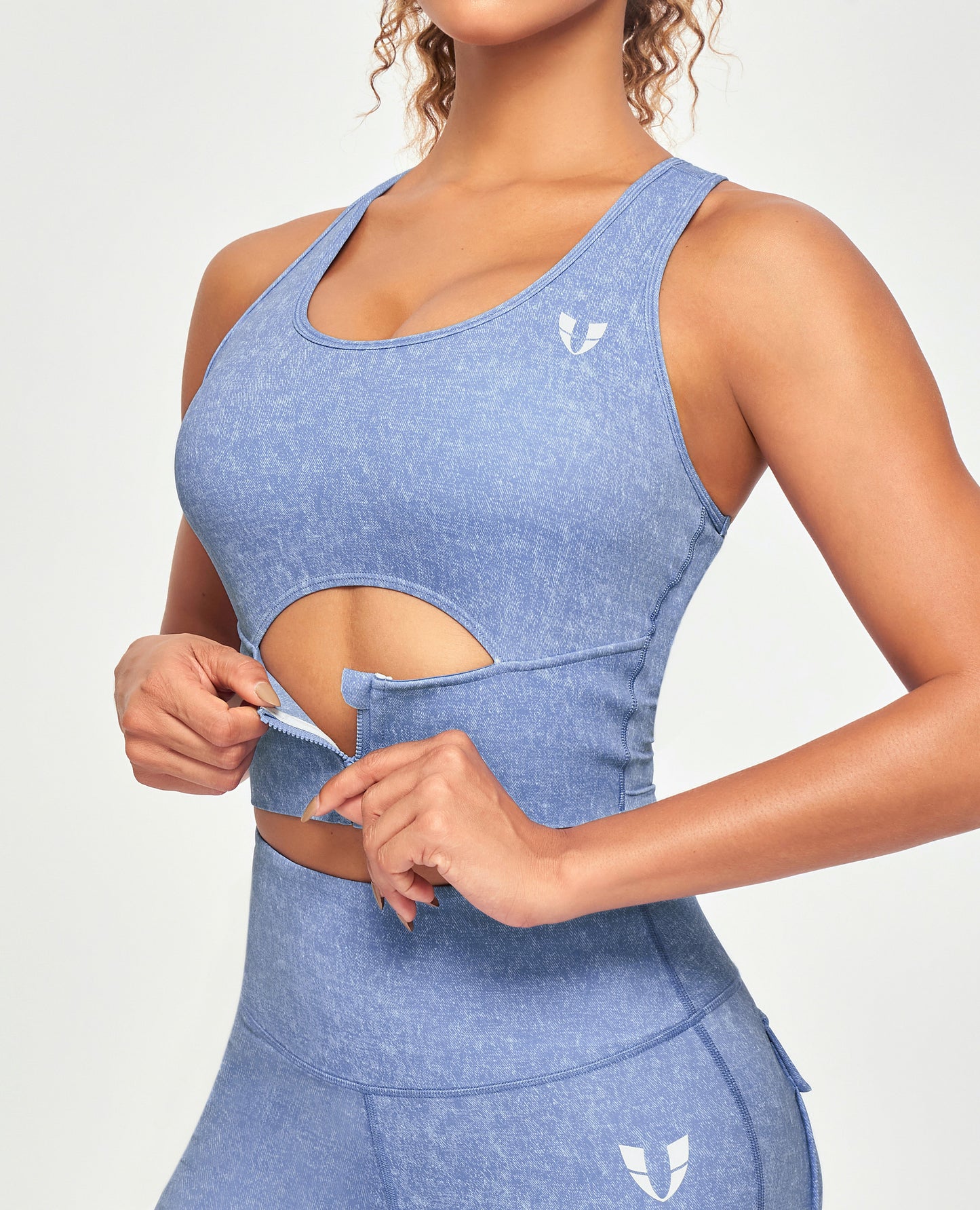 Scoop Neck Sports Bra - Light Denim Blue