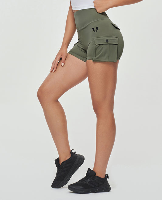 Scrunch Butt Cargo Shorts - Olive Green