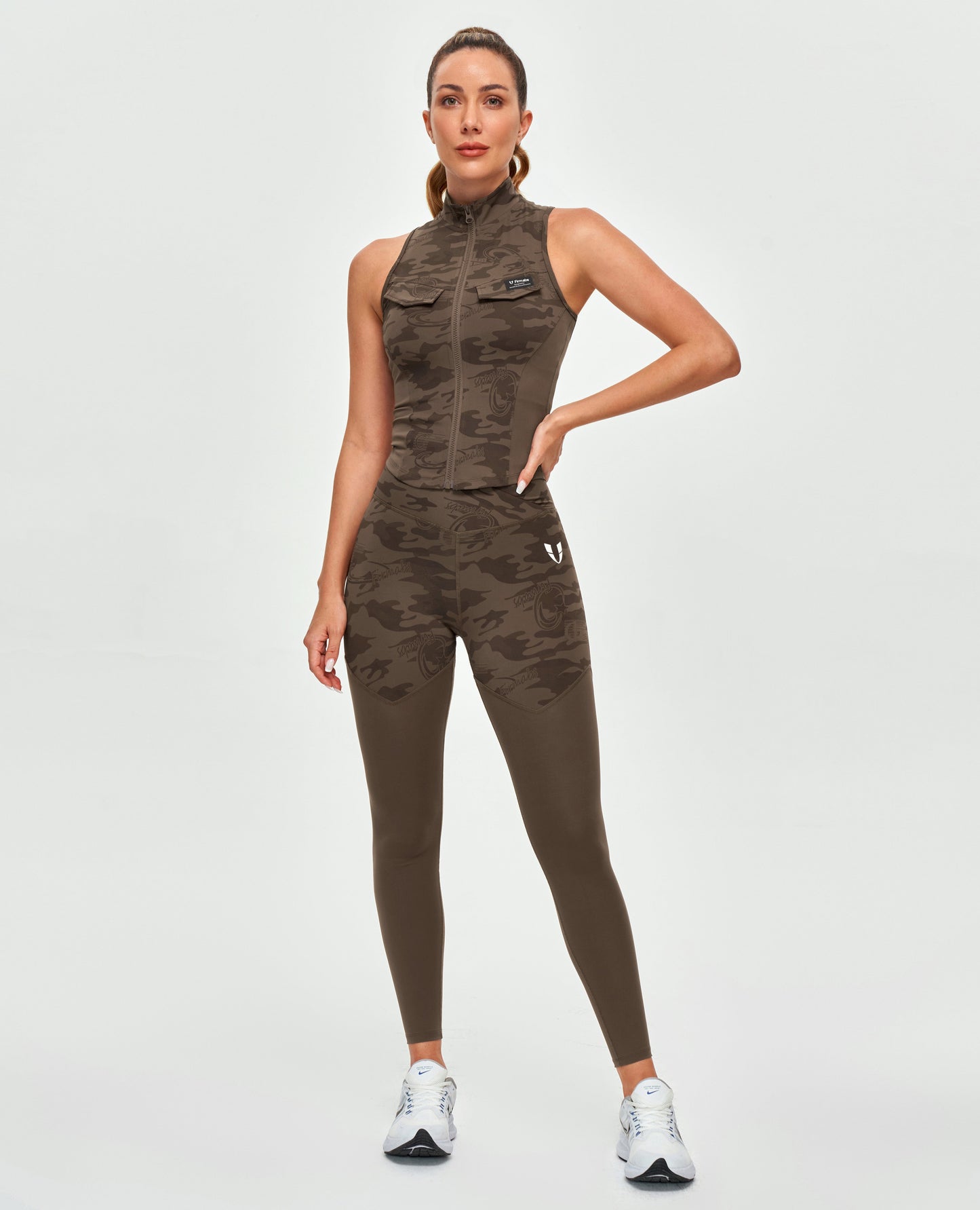 V-waist Gym Leggings - Brown Camo