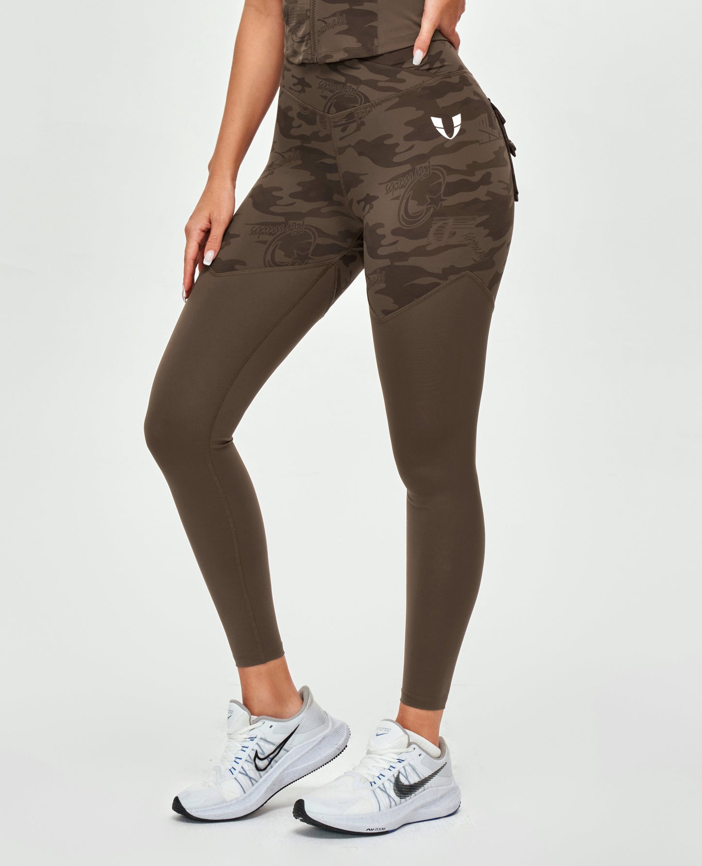 V-waist Gym Leggings - Brown Camo