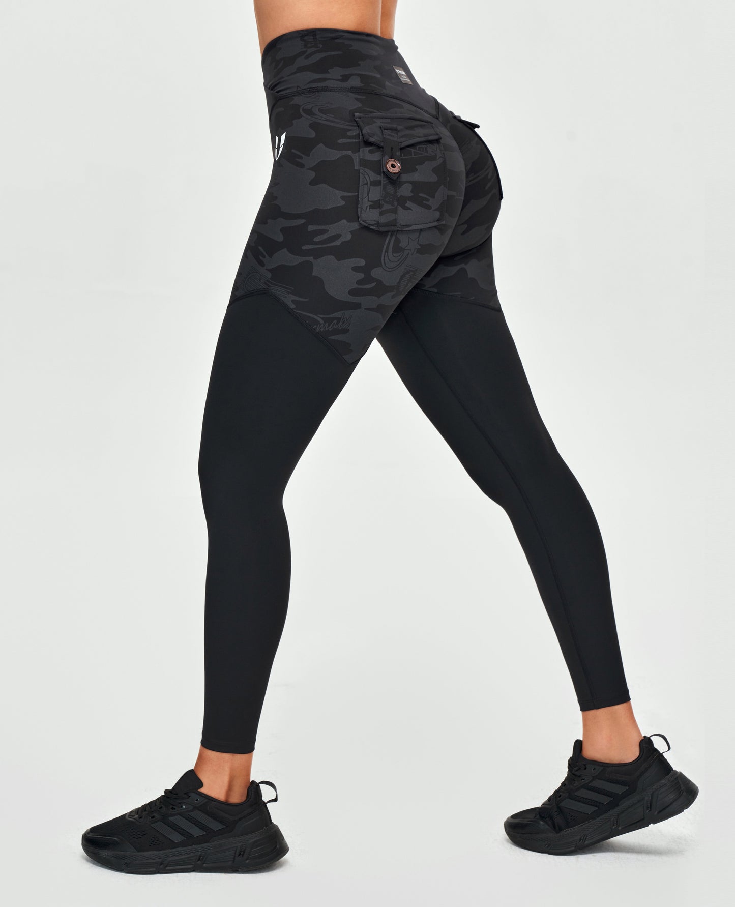 V-waist Gym Leggings - Black Gray Camo