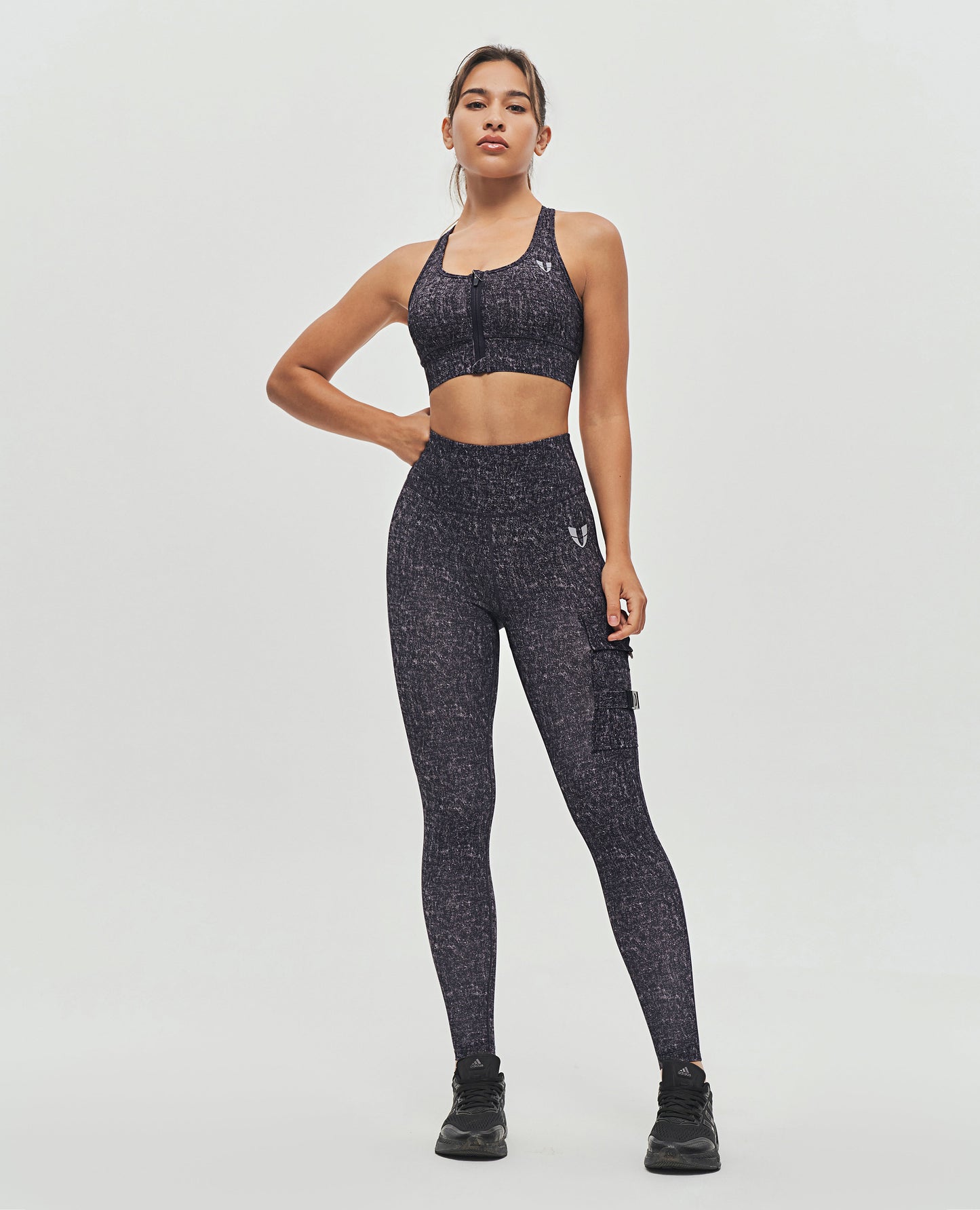 Zip Front Sports Bra - Denim Black